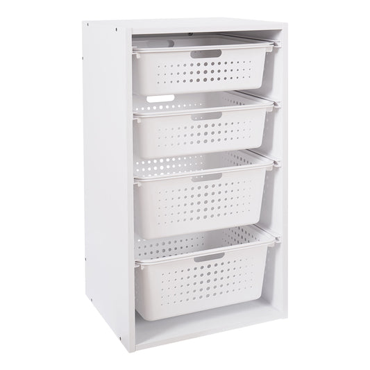 Sliding Bin Organizer with 4 Storage Bins for kids, White