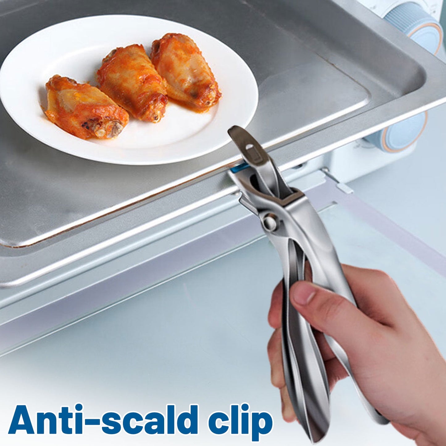 304 Stainless Steel Plate Gripper Tongs Hot Dish Holder Clip Kitchen Bowl Lifter Anti-Scald Pot Clamp Multi-Functional Cookware Tool with Wood Handle A, 7.8", 1Pcs