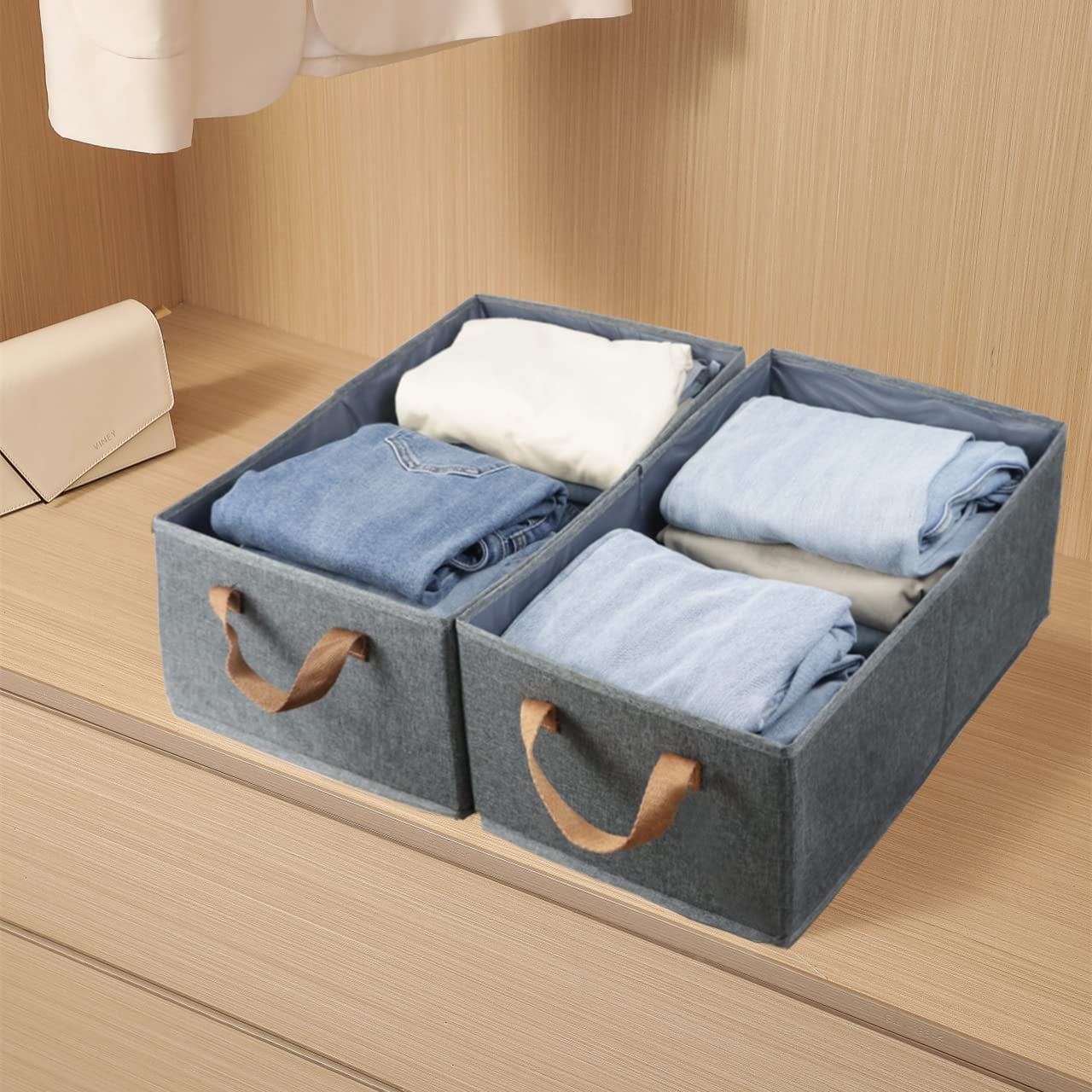 3 Pack Large Capacity Storage Bins Closet Organizer System, Sturdy Storage Boxes for Organizing Clothing, Sheets, Toys, Books - Shelf Organizer Shelves Basket Storage Bin