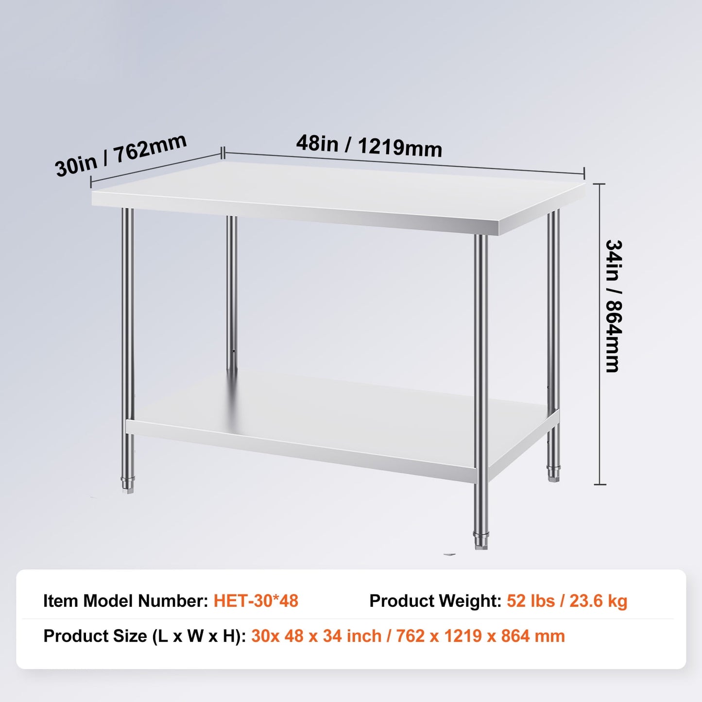 35 x 24 x 31 Inch Metal Prep Station, Heavy Duty Commercial Food Prep Work Table up to 700 lbs, Robust Stainless Steel Work Table with 3 Height Adjustment Options for Kitchen, Restaurant