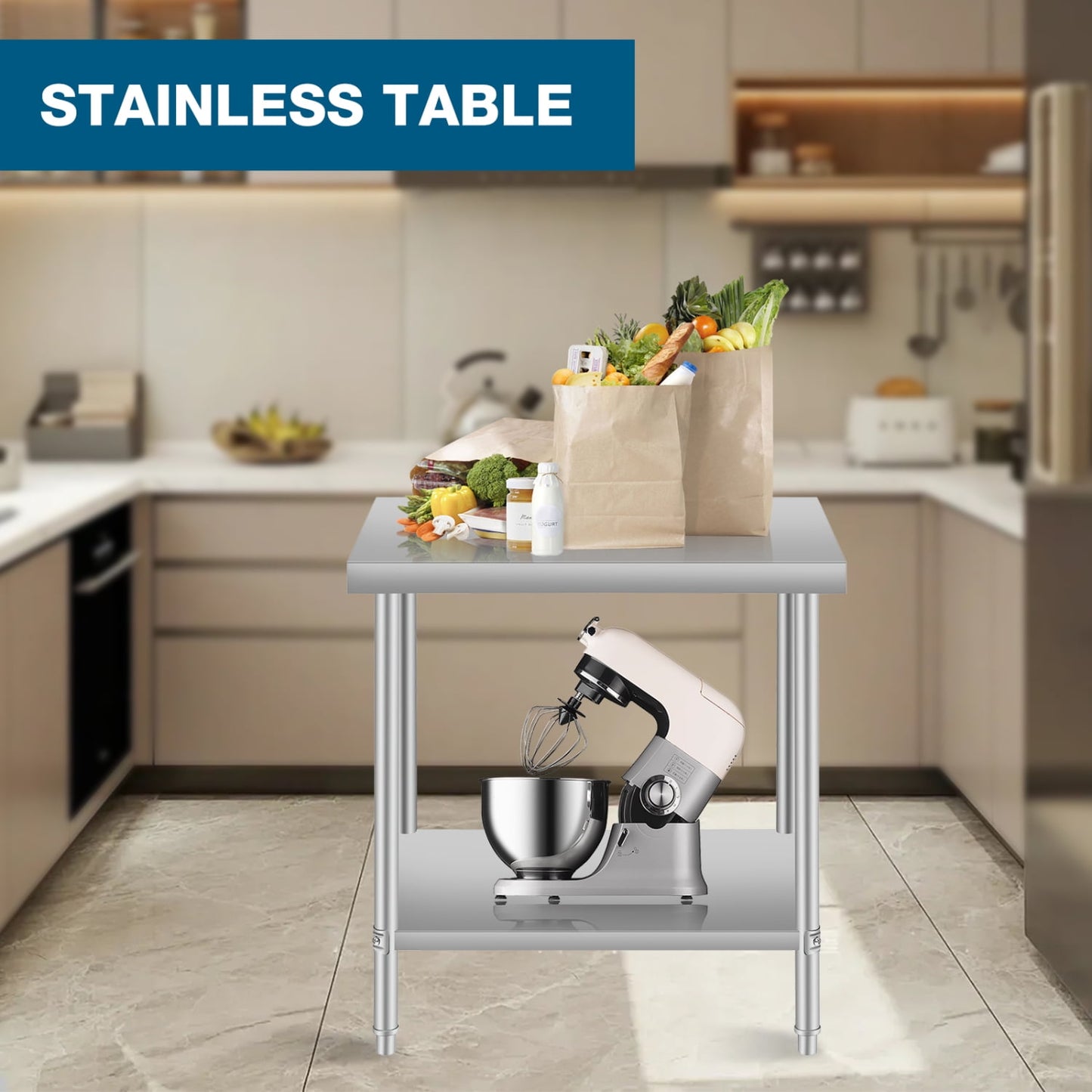 24"*18" Stainless Steel Prep Table for Restaurant &amp; Home Kitchen Use, Spacious Work Surface with Under Shelf Storage