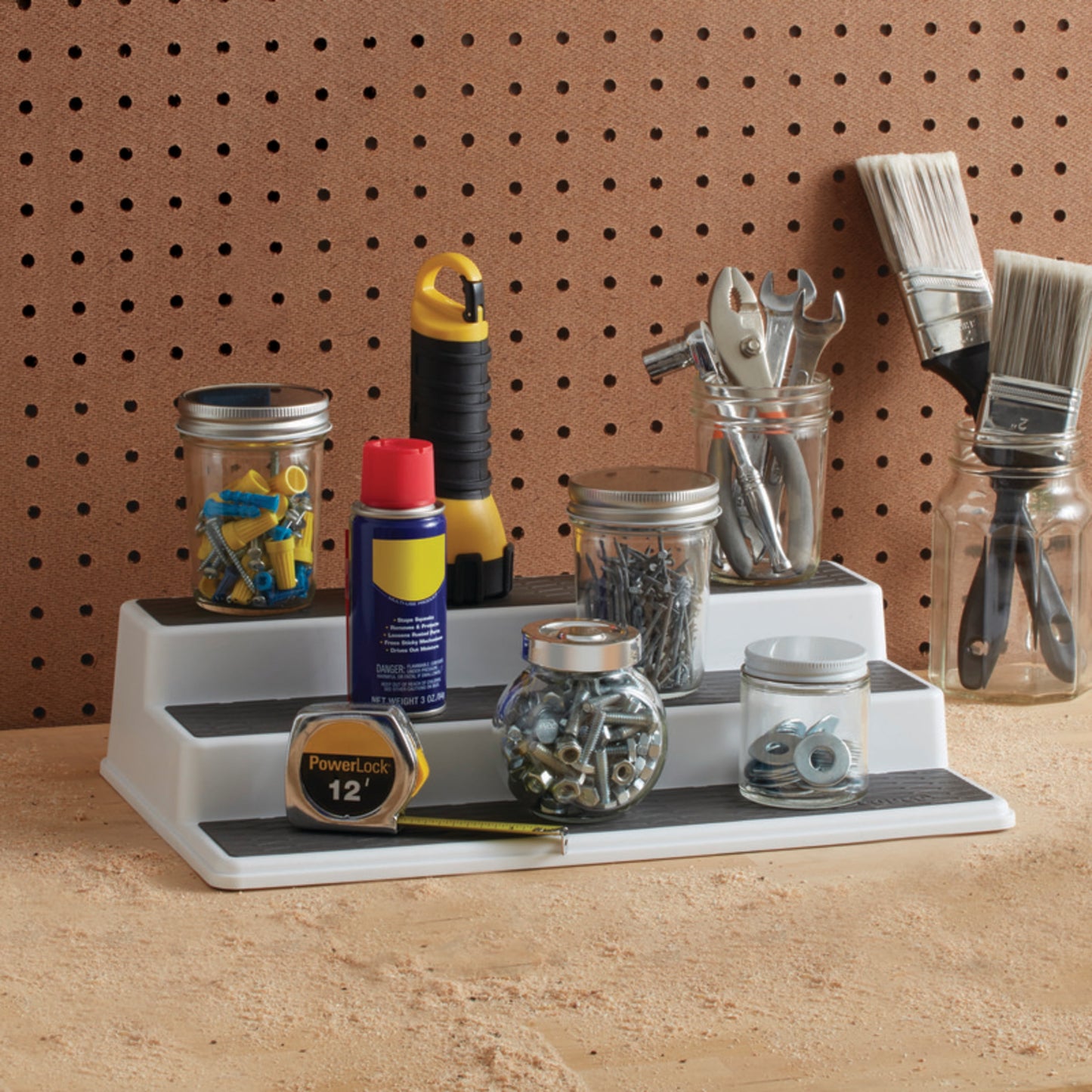 Non-Skid 3-Tier Spice Pantry Kitchen Cabinet Organizer, 15-inch, White/Gray