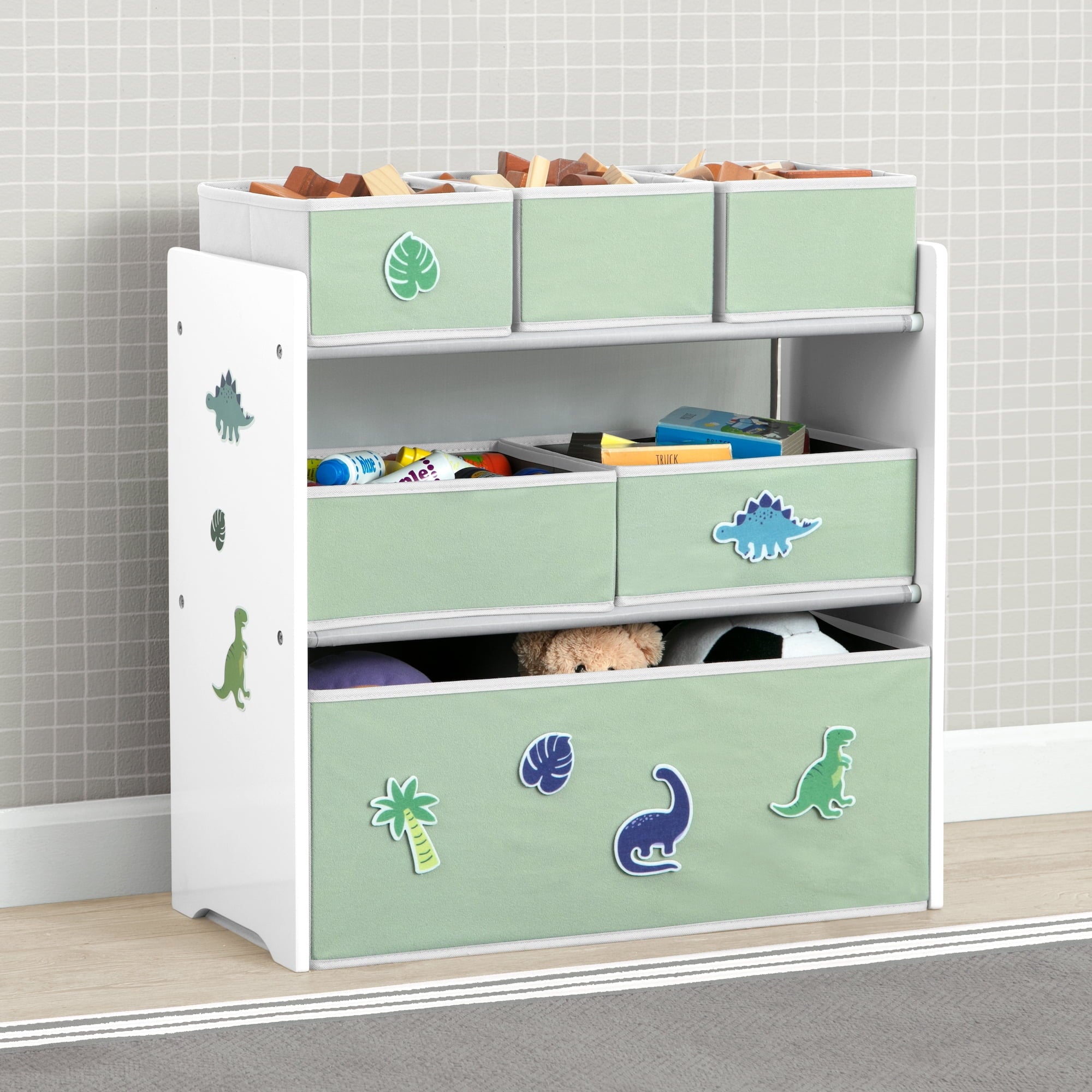 Delta Children Design &amp; Store 6 Bin Toy Storage Organizer with Interchangeable Patches, Green/Pink