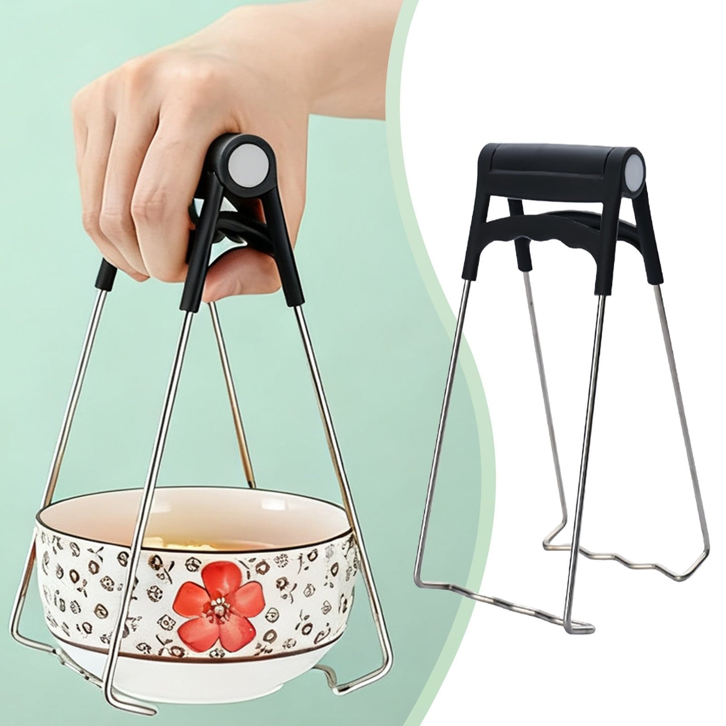 Universal Stainless Steel Plate Lifter,Folding Hot Dish Clip,Anti-Scald Bowl Retriever,Kitchen Tongs Tool,Heat-Resistant Dish Gripper,Multifunction Pan Holder,Hot Food Cookware Clip Black