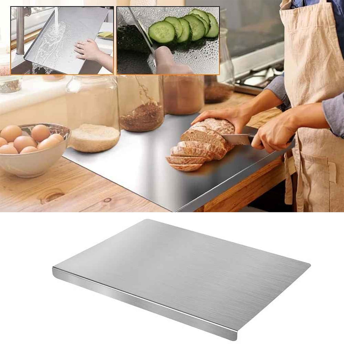 Stainless Steel Kitchen Cutting Board, Heavy Duty Metal Chopping Board with Raised Edges, Easy Clean Food Prep Board, Kitchen Tool for Meat Vegetable Fruit Kitchen Food Preparation
