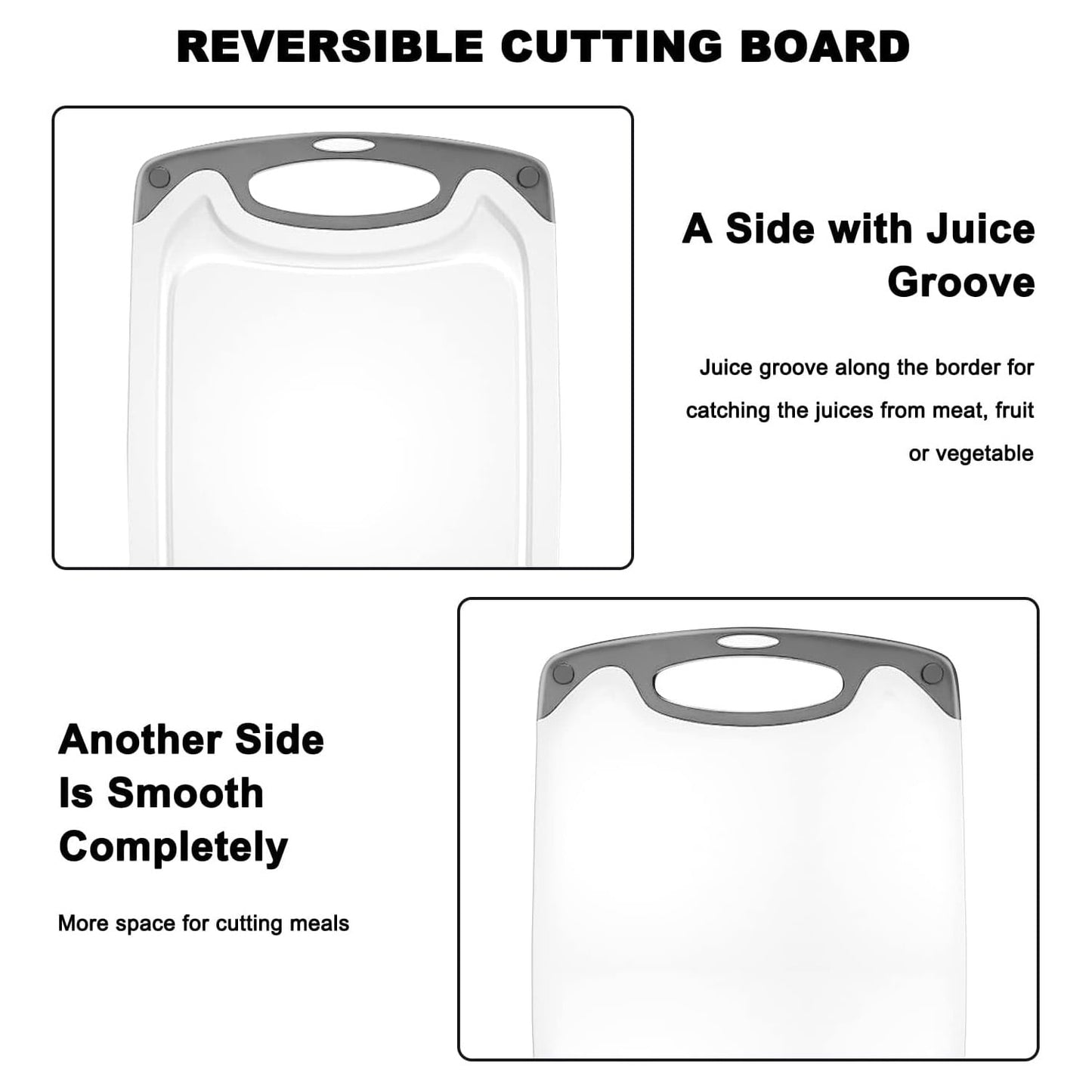 3-Piece Plastic Cutting Board Set, Cutting Boards for Kitchen with Non Slip Handles and Juice Groove, Ideal Chopping for Meat, Vegetables and Fruits, Pink, Blue, Green