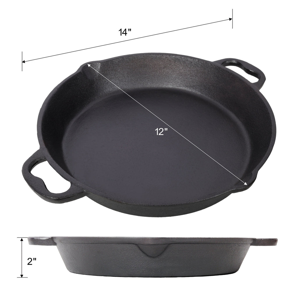 CQSXDA 12 Inch Pre-Seasoned Cast Iron Skillet Pan, Dual Helper Handles, Stovetop Grill Oven Safe