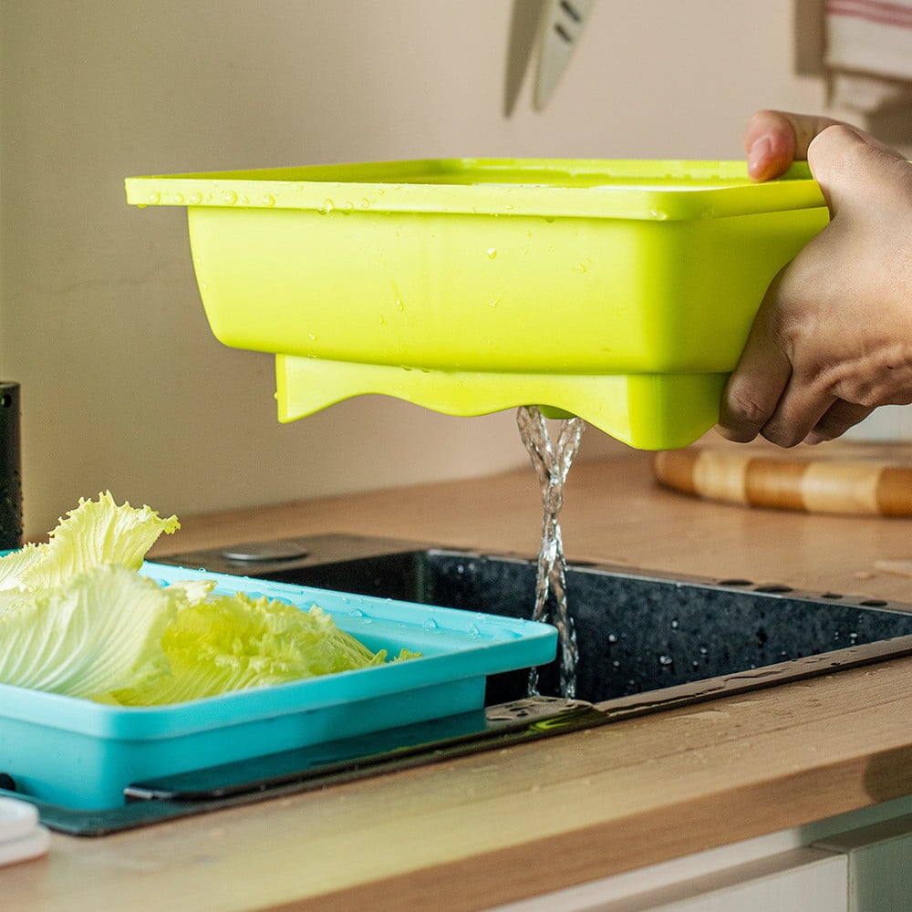 Multifunctional Kitchen Prep Station with Drainage Colander Cutting Board Set Food-Grade Plastic Washing Basin for Vegetables and Dishes and Easy to Clean for Home Cooks and Meal