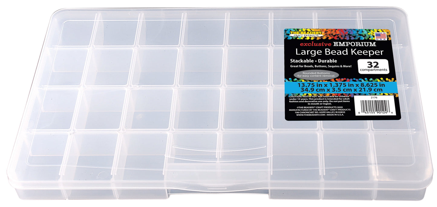 32 Comp Large Bead Keeper Box - Clear Plastic - 2176