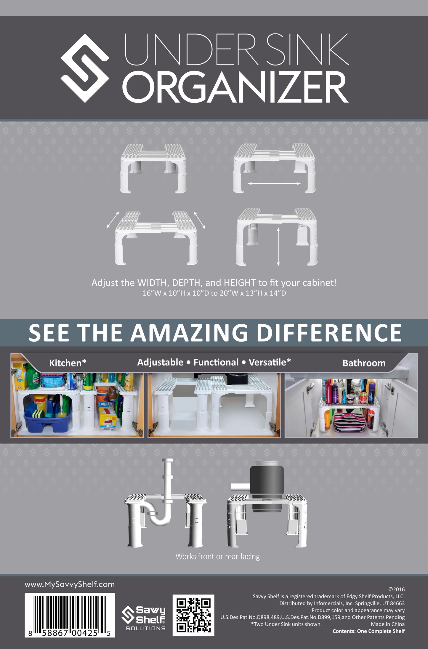 Savvy Shelf Under Sink Storage Organizer, Made for Kitchen Organization and Accessibility