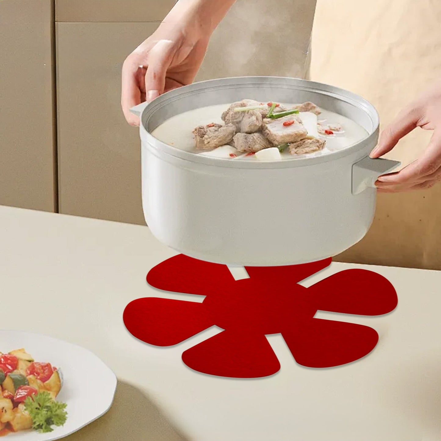 12pcs Pot Protector Non Stick Mat, Frying Pan Insulation Guard, Simple Design, Protect Cookware Surface, Oven Safe, Heat Resistant, Stain Free, Fabric, Kitchen Cooking Helper
