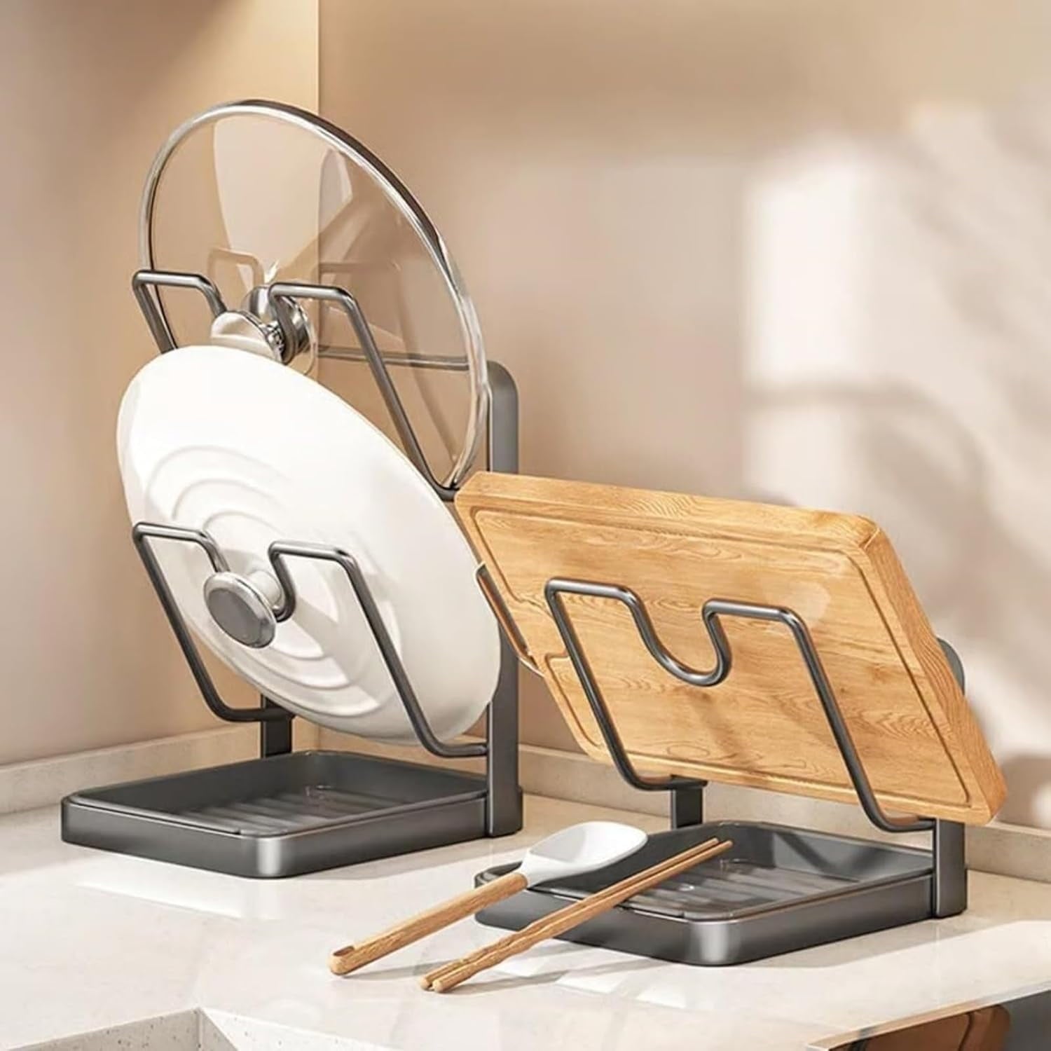 Kitchen Pot Lid Storage Rack，2026 Practical Cooking Tool, can hold cookware, made of stainless steel, great helper for countertop storage