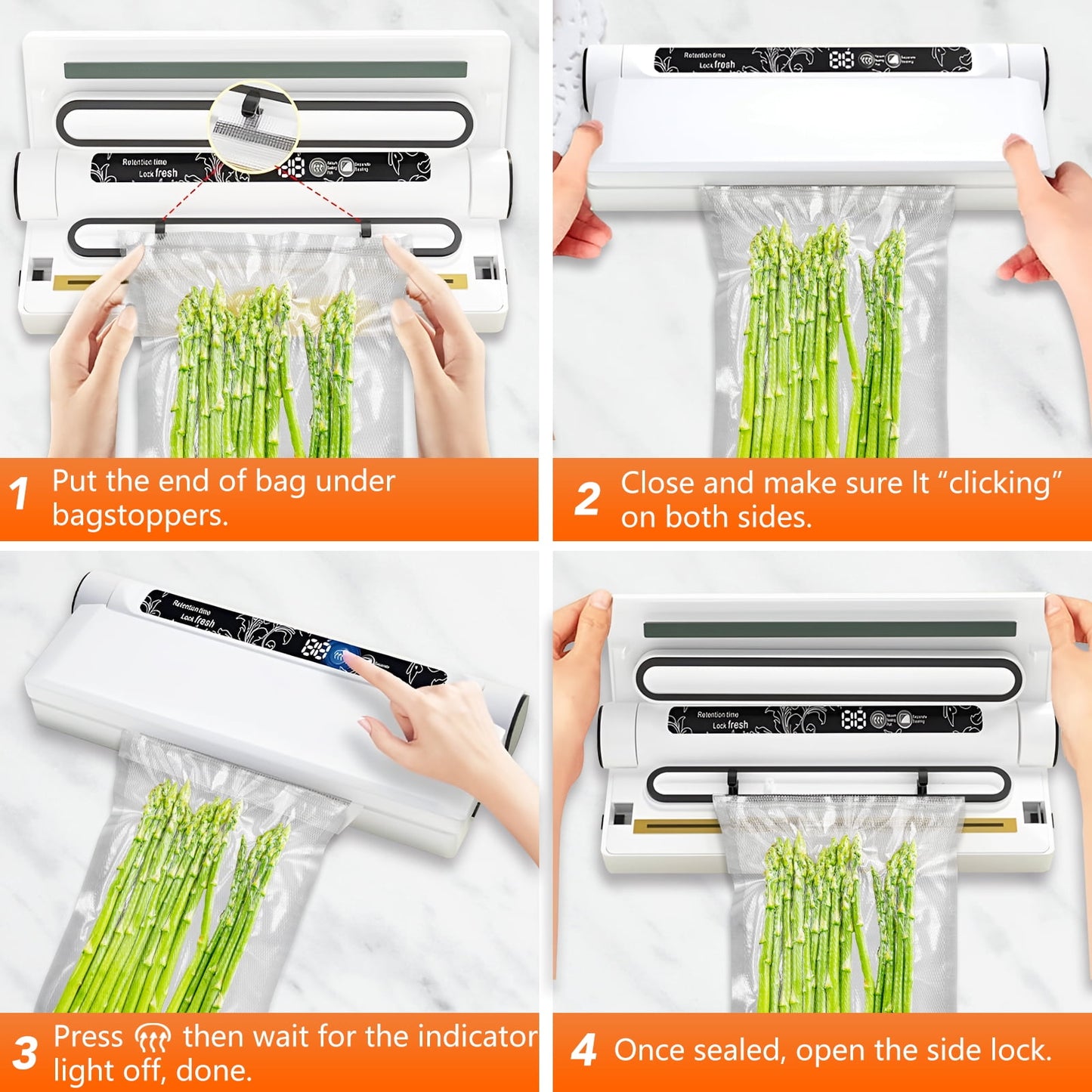 Vacuum Sealer, 62Kpa Food Sealer Machine with Dry/Wet Modes and 20 Sealer Bags for Kitchen Storage &amp; Meal Prep, Digital Countdown Timer, Compact Design