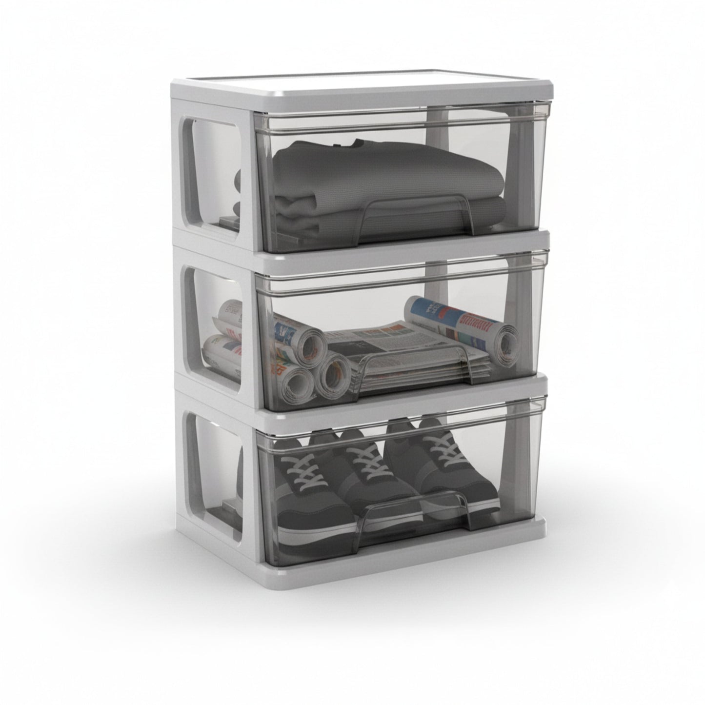Knock Down Medium Storage Cart with Drawers, Silver Plastic