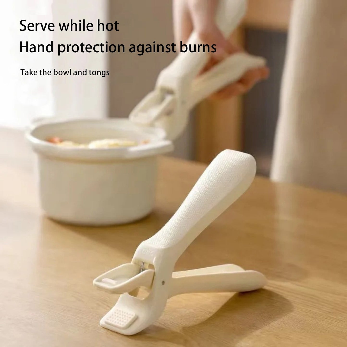 Silicone Hot Plate Clip, Heat Resistant Anti-Scald Bowl Gripper, Tongs for Dishes, Pans and Pots, Kitchen Helper Tool,Kitchen Gadget, Heat Resistant Clip,Beige,16x3.5cm
