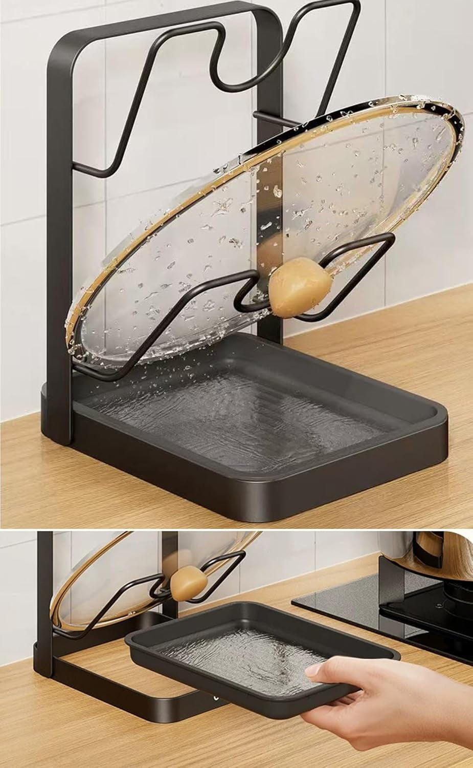 Kitchen Pot Lid Storage Rack,Uses stainless steel to store cookware while cooking,great helper for keeping your countertop tidy