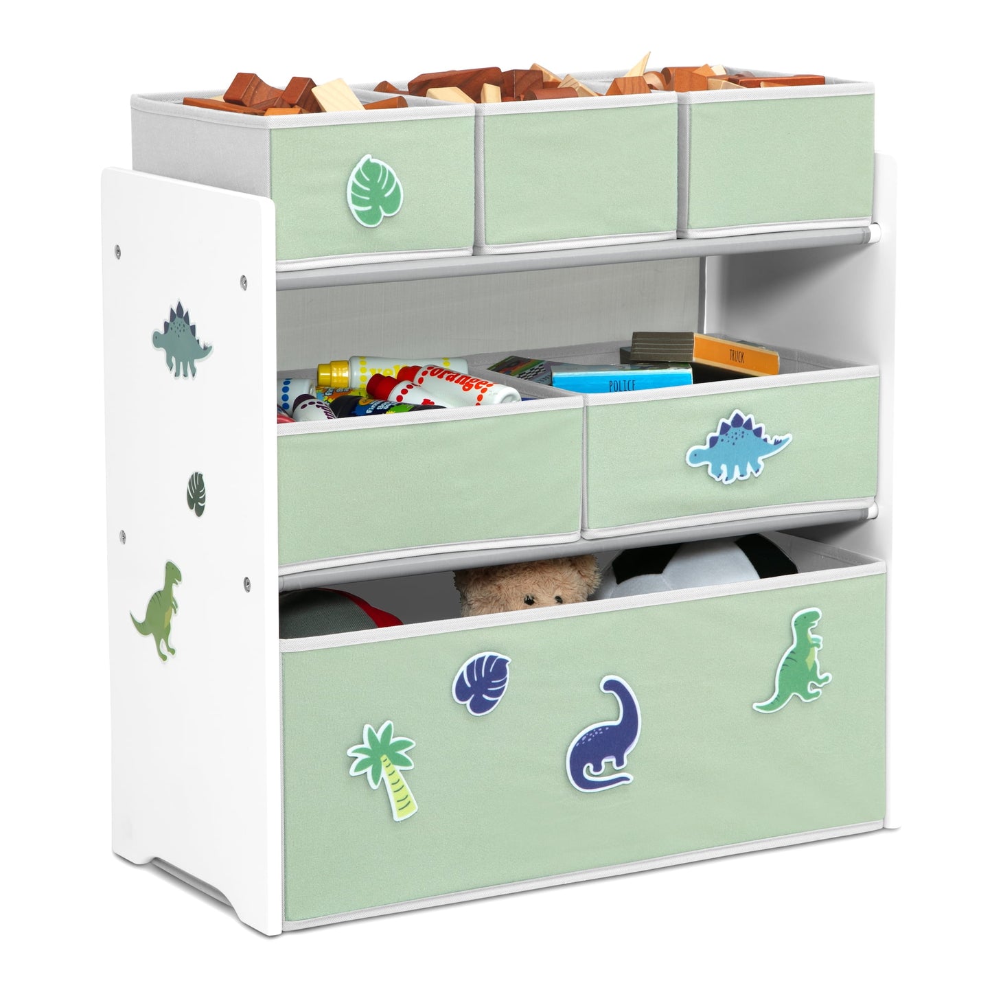 Design &amp; Store 6 Bin Toy Storage Organizer with Interchangeable Patches, Green/Pink