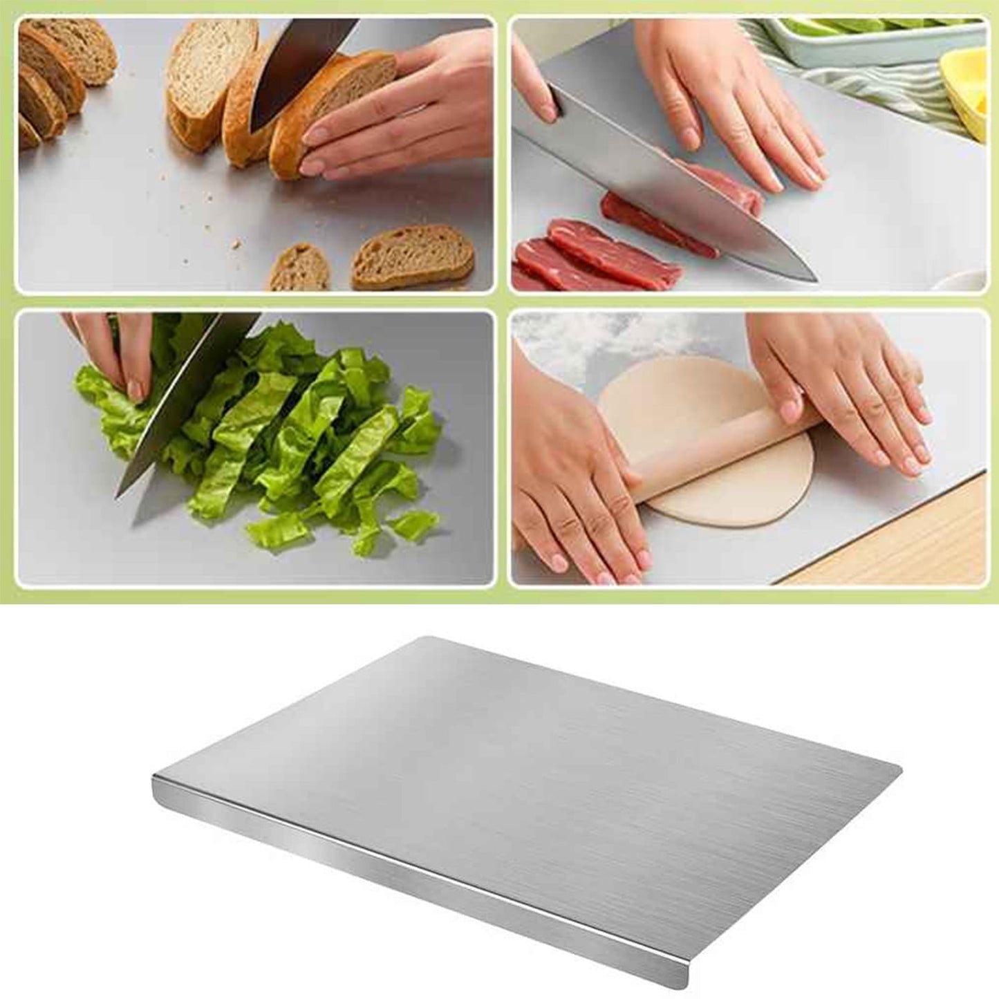 Heavy Duty Stainless Steel Chopping Board, Metal Kitchen Cutting Board with Raised Edges, Easy Clean Food Prep Surface, Sturdy Kitchen Accessory for Meat Fruit Vegetable Cooking