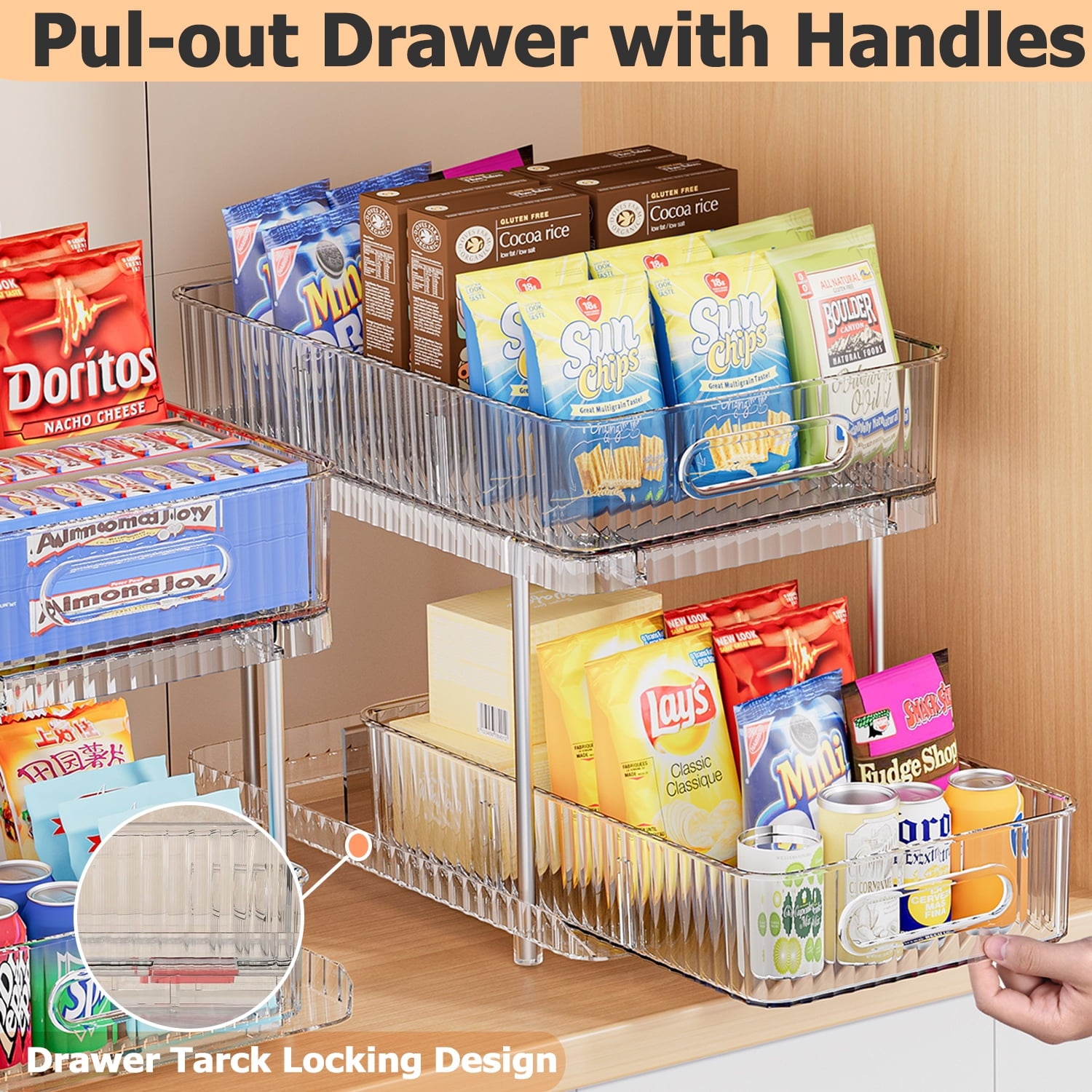 Kisportee 2 Pack Pull Out Bathroom Organizers and Storage, Under Sink Organizer, 2 Tier Kitchen Cabinet Organizer Storage Rack, Clear