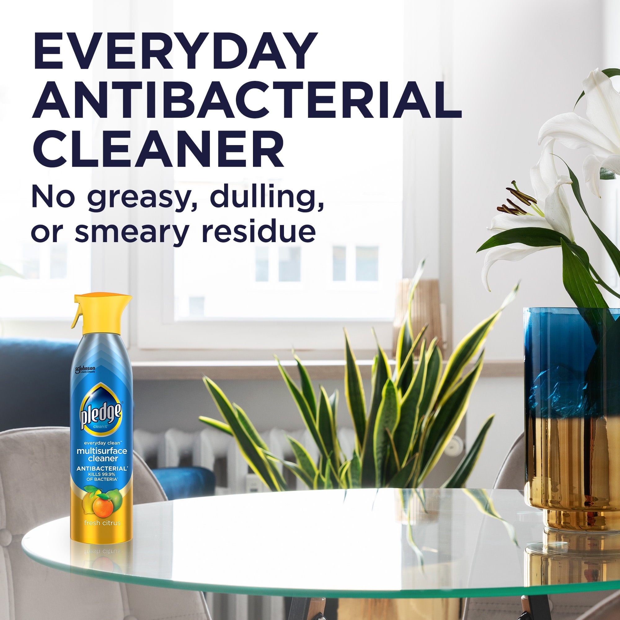 Pledge® Everyday Cleaner™ Multi Surface Antibacterial Cleaner, Aerosol, Fresh Citrus, 9.7 oz