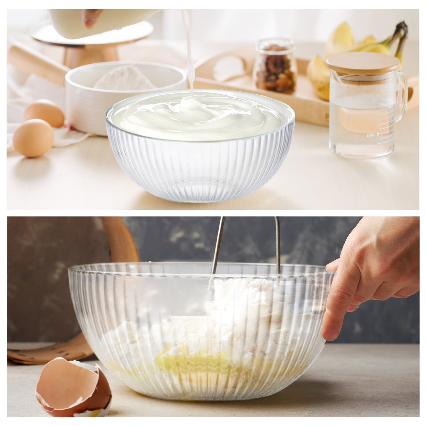 6-Piece Glass Mixing Bowls with Lids,Glass Nesting Bowls for Food Prep Serving Baking,Kitchen Storage