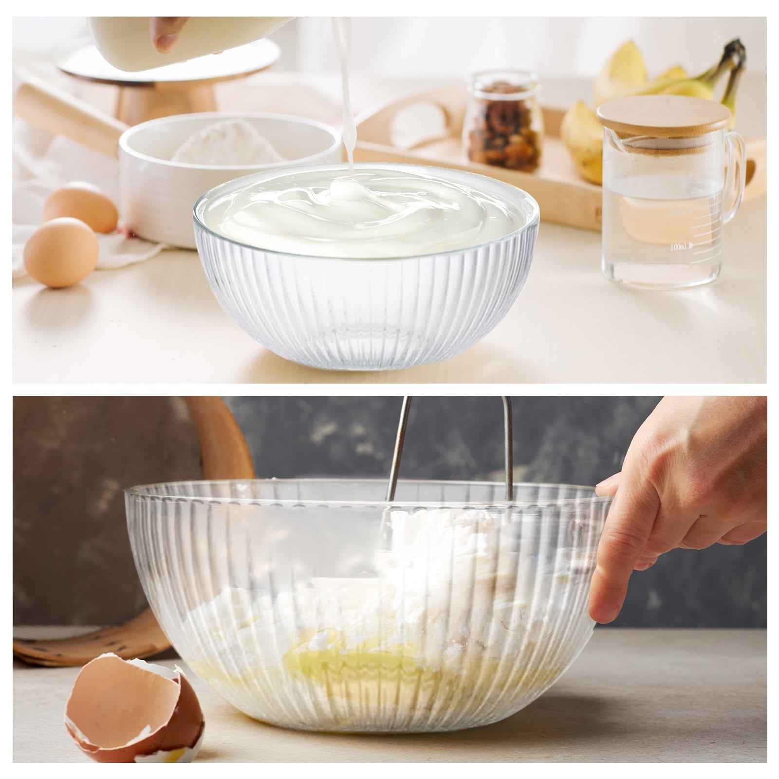6-Piece Glass Mixing Bowls with Lids,Glass Nesting Bowls for Food Prep Serving Baking,Kitchen Storage
