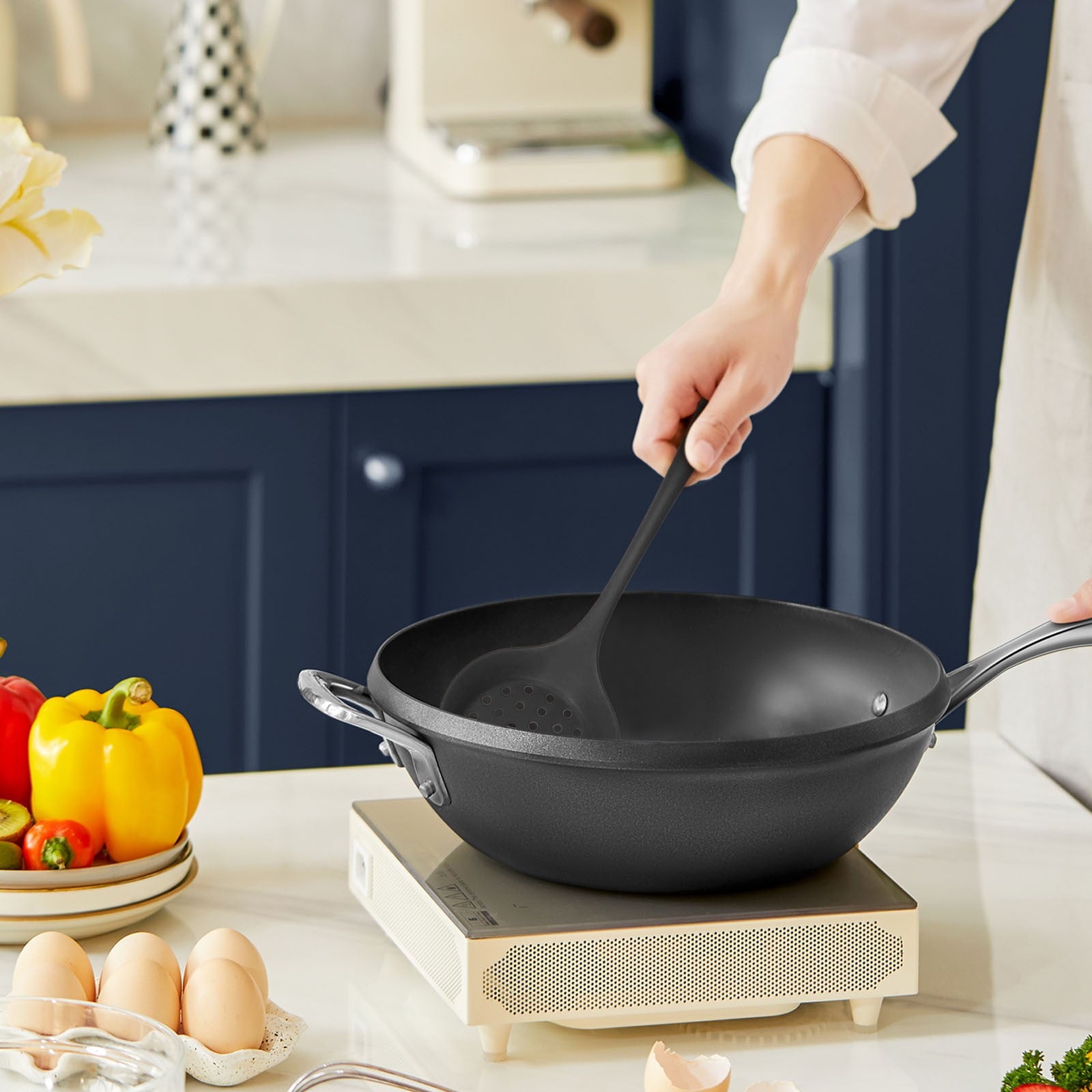 Silicone Skimmer Spoon under $5! Yannianjz Skimmer Spoon with Slotted Design, Long Handle Kitchen Strainer Ladle, Cooking Utensil for Frying Boiling, Non-Stick Cookware Safe Kitchen Tool