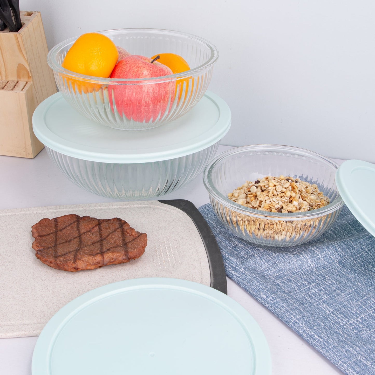 6-Piece Glass Mixing Bowls with Lids,Glass Nesting Bowls for Food Prep Serving Baking,Kitchen Storage