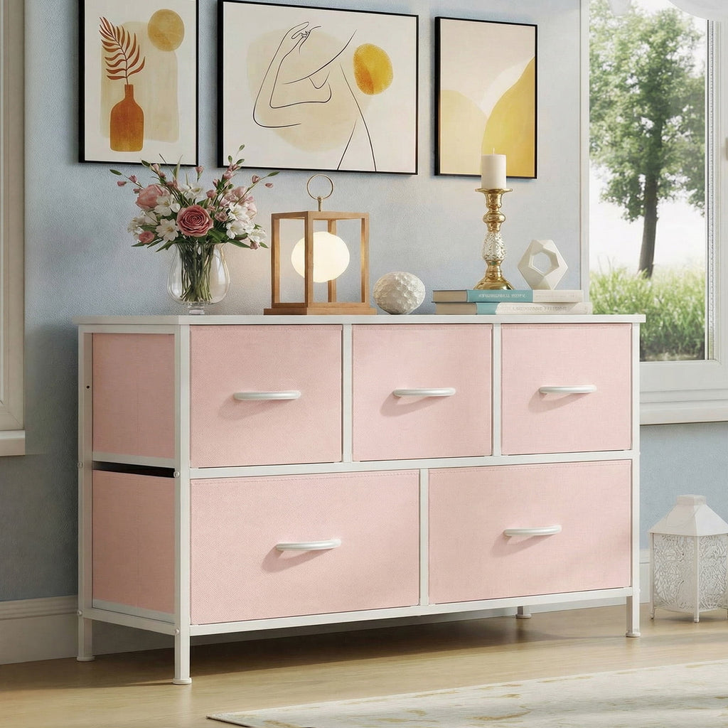 edx 5 Drawers Fabric Dresser for Bedroom, Drawer Organizer Storage Cabinet for Closet, Clothes, TV Stand, Black