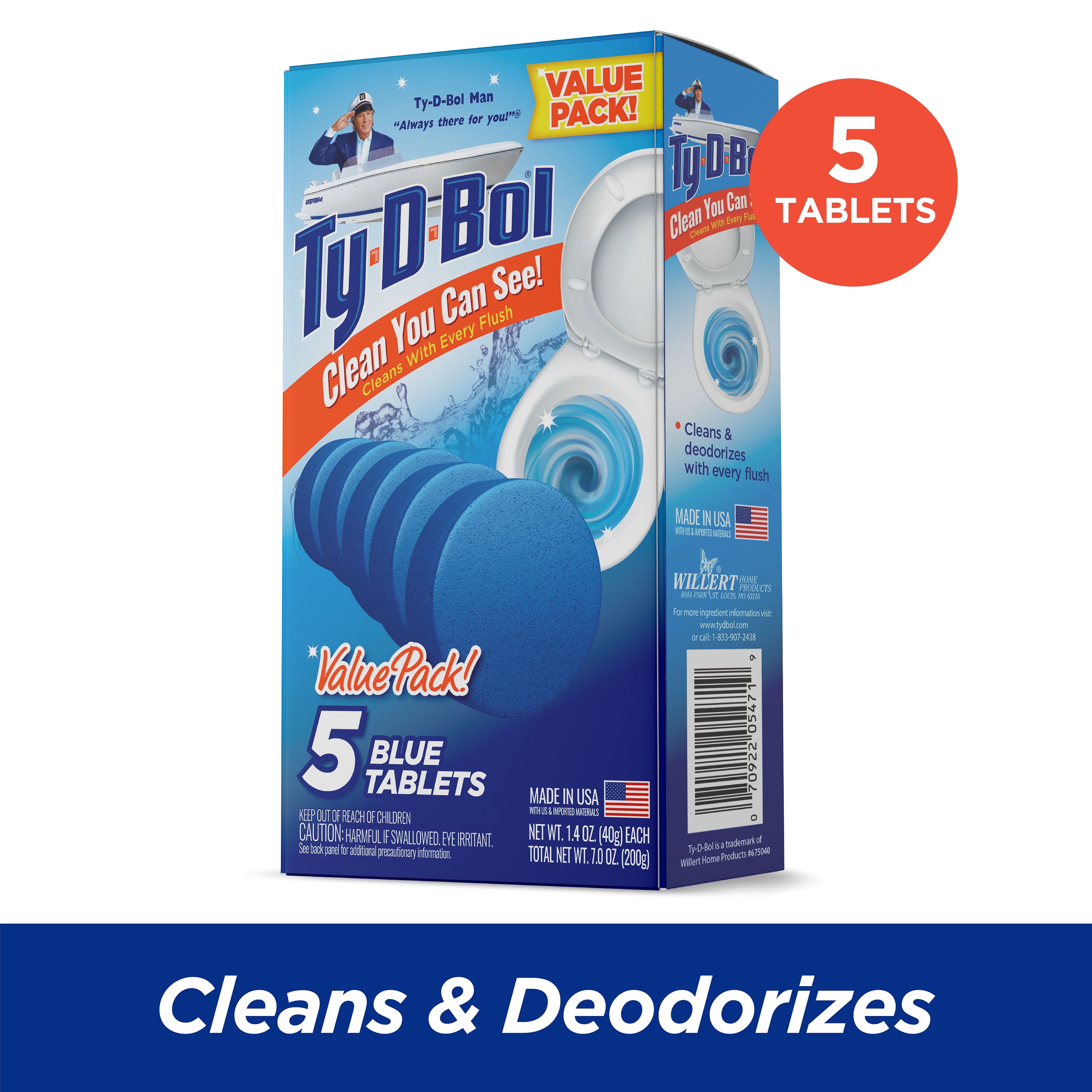 Ty-D-Bol Bleach-Free Toilet Bowl Cleaner Tablets, 1.4 oz, 5 Count