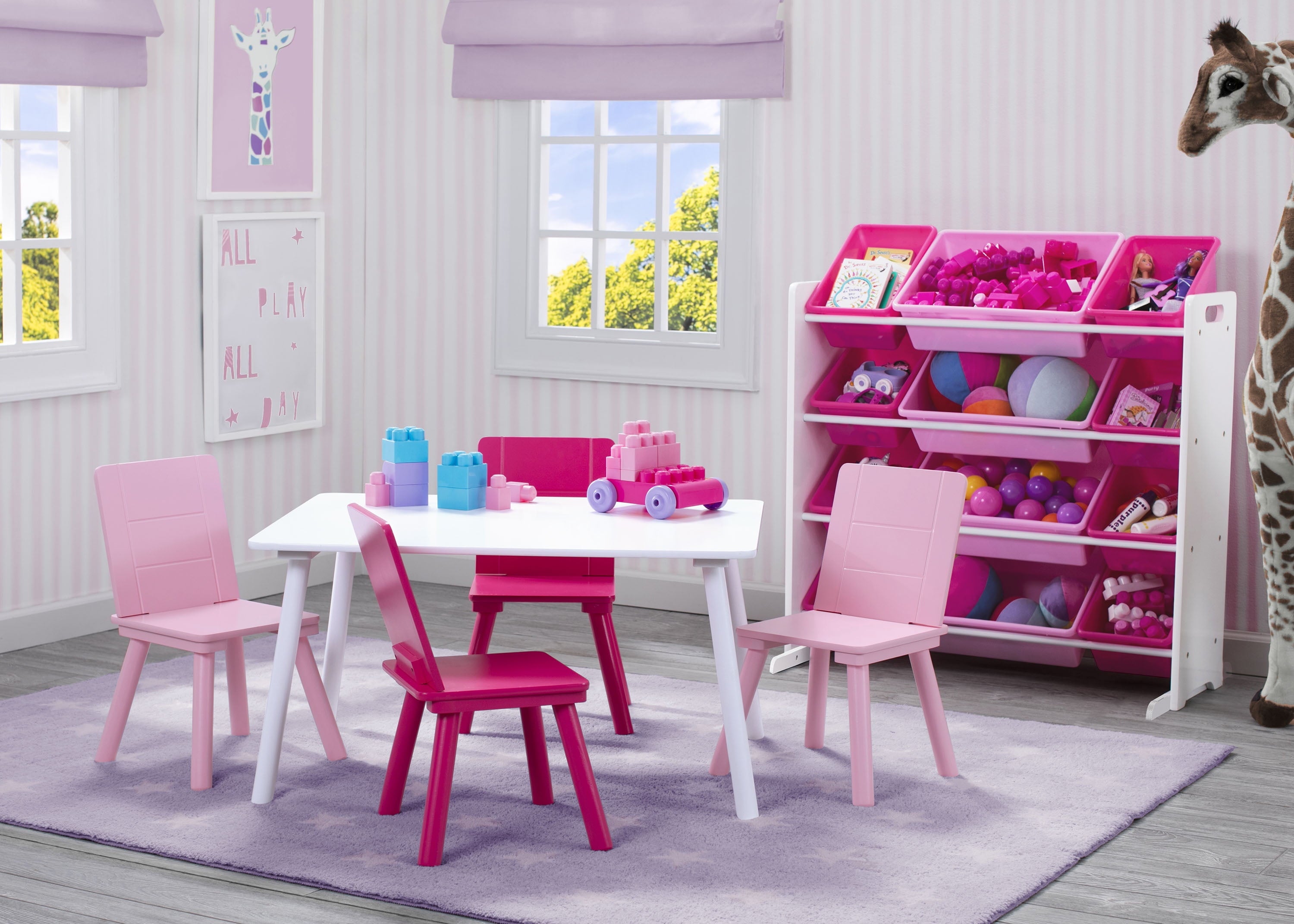 Delta Children Kids Toy Storage Organizer with 12 Plastic Bins, Greenguard Gold Certified, White/Pink