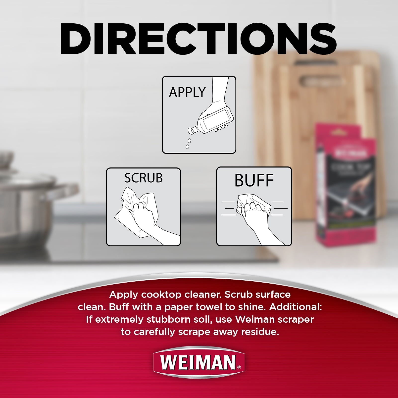 Weiman 5-In-1 Cook Top Complete Cleaning Kit - Includes Cream, Scrubbing Pad and Scraper Tool
