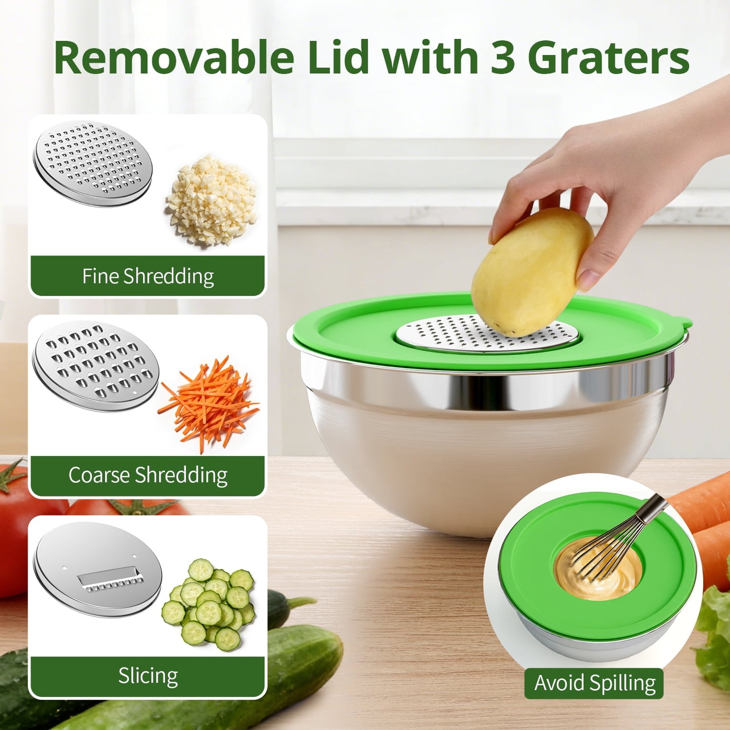 Mixing Bowls Set, 5 PCS Stainless Steel Mixing Bowls, Metal Nesting Storage Bowls for Kitchen, Size 4.5, 3, 2, 1.5, 0.75 QT, Great for Prep, Baking, Serving