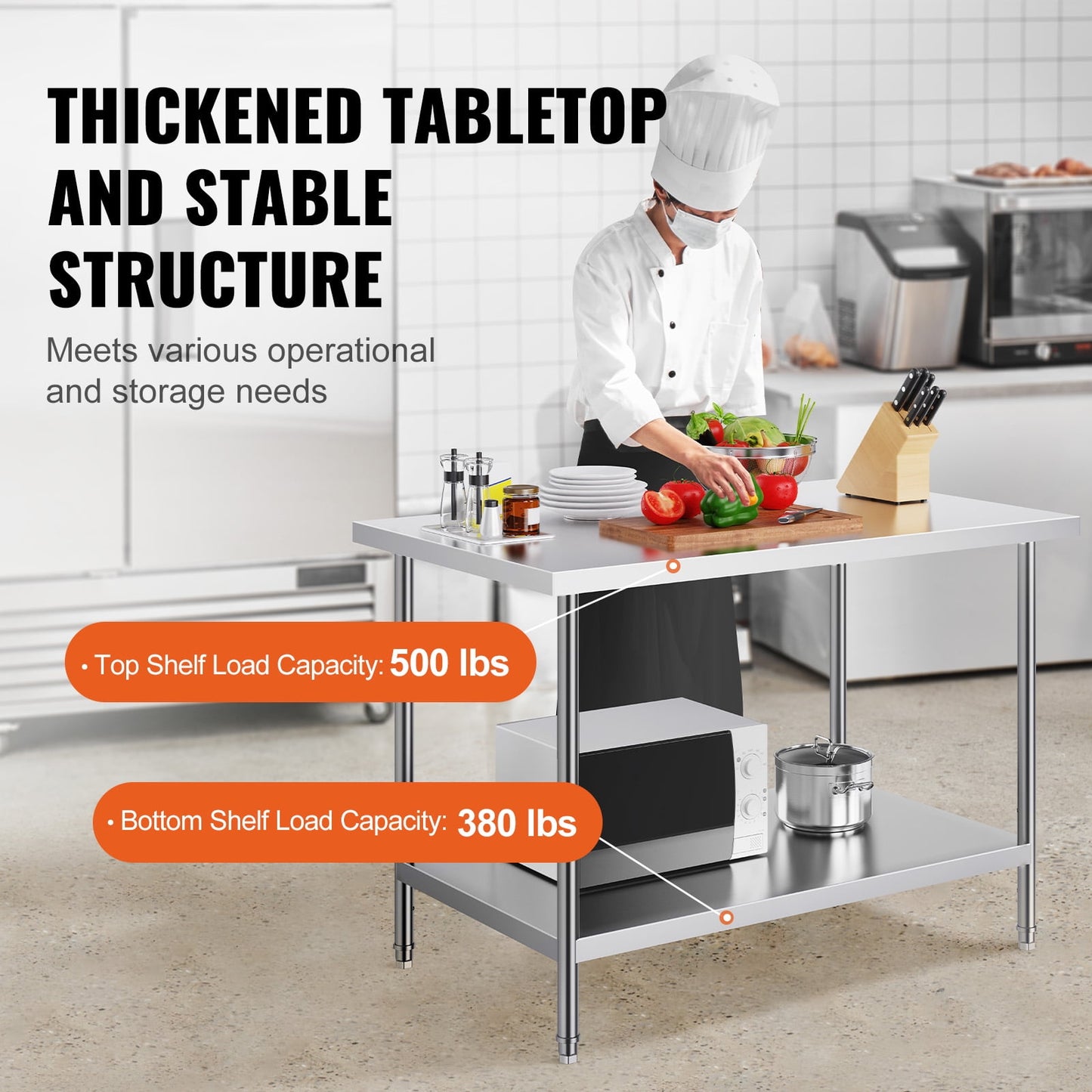 35 x 24 x 31 Inch Metal Prep Station, Heavy Duty Commercial Food Prep Work Table up to 700 lbs, Robust Stainless Steel Work Table with 3 Height Adjustment Options for Kitchen, Restaurant