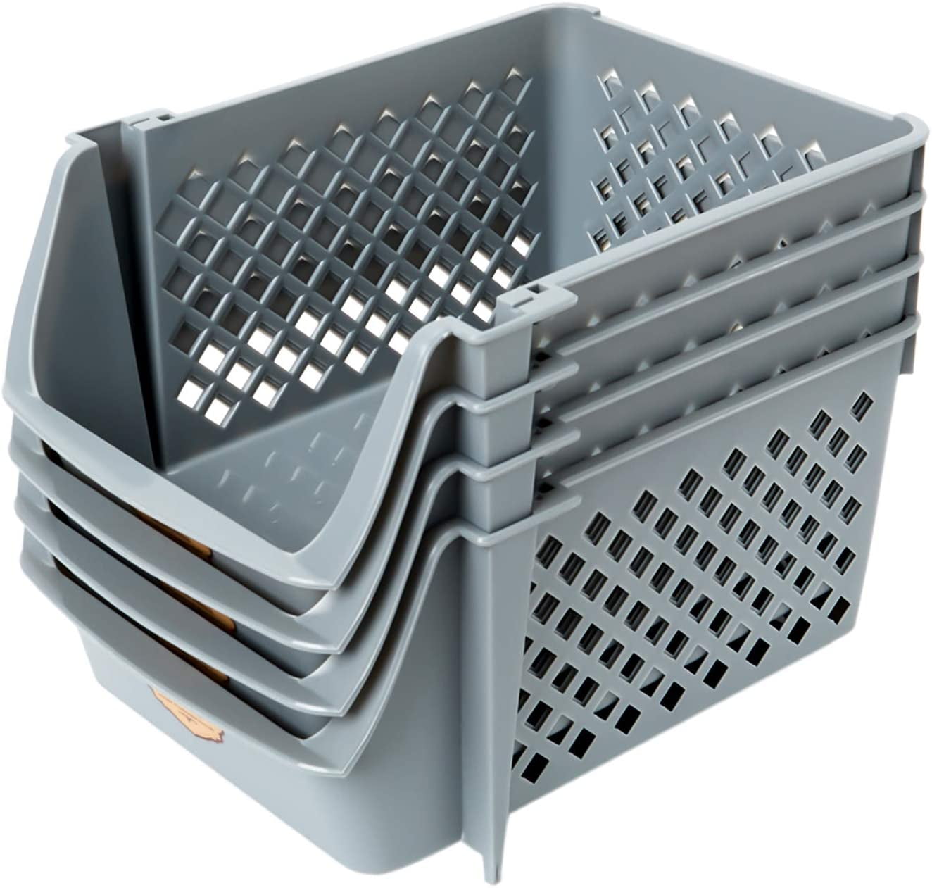 HOUSE DAY Storage Bins Set of 4, Plastic Storage Containers for Organization and Storage, Gray