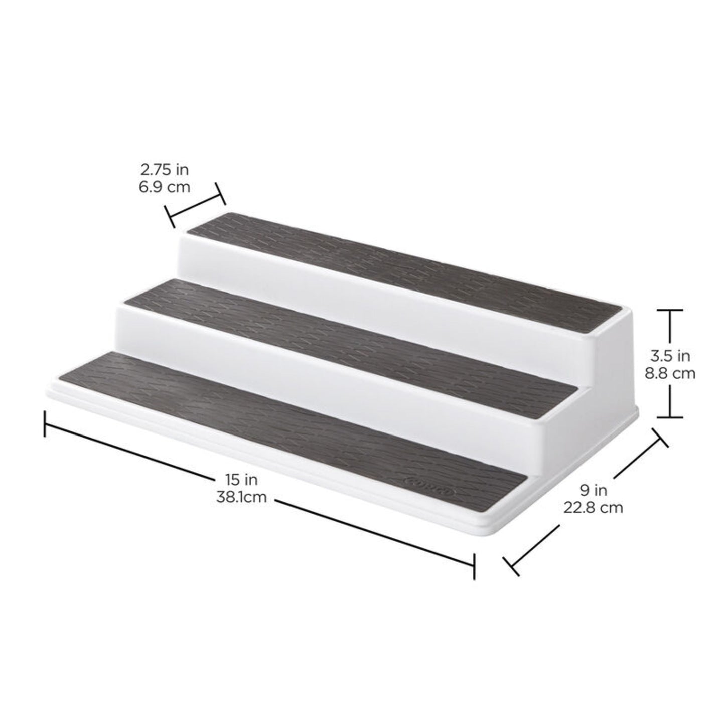 Non-Skid 3-Tier Spice Pantry Kitchen Cabinet Organizer, 15-inch, White/Gray
