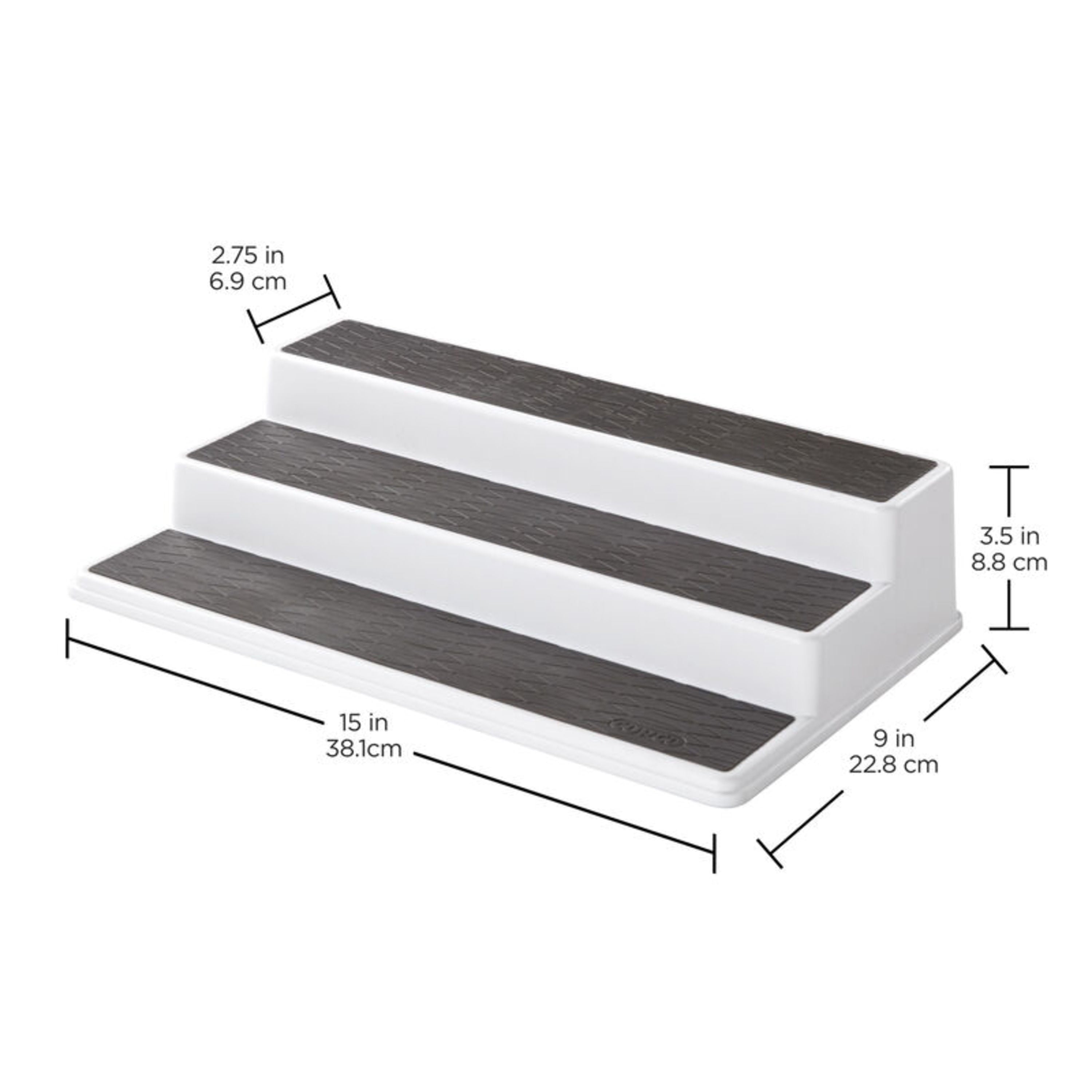 Copco Non-Skid 3-Tier Spice Pantry Kitchen Cabinet Organizer, 15-inch, White/Gray