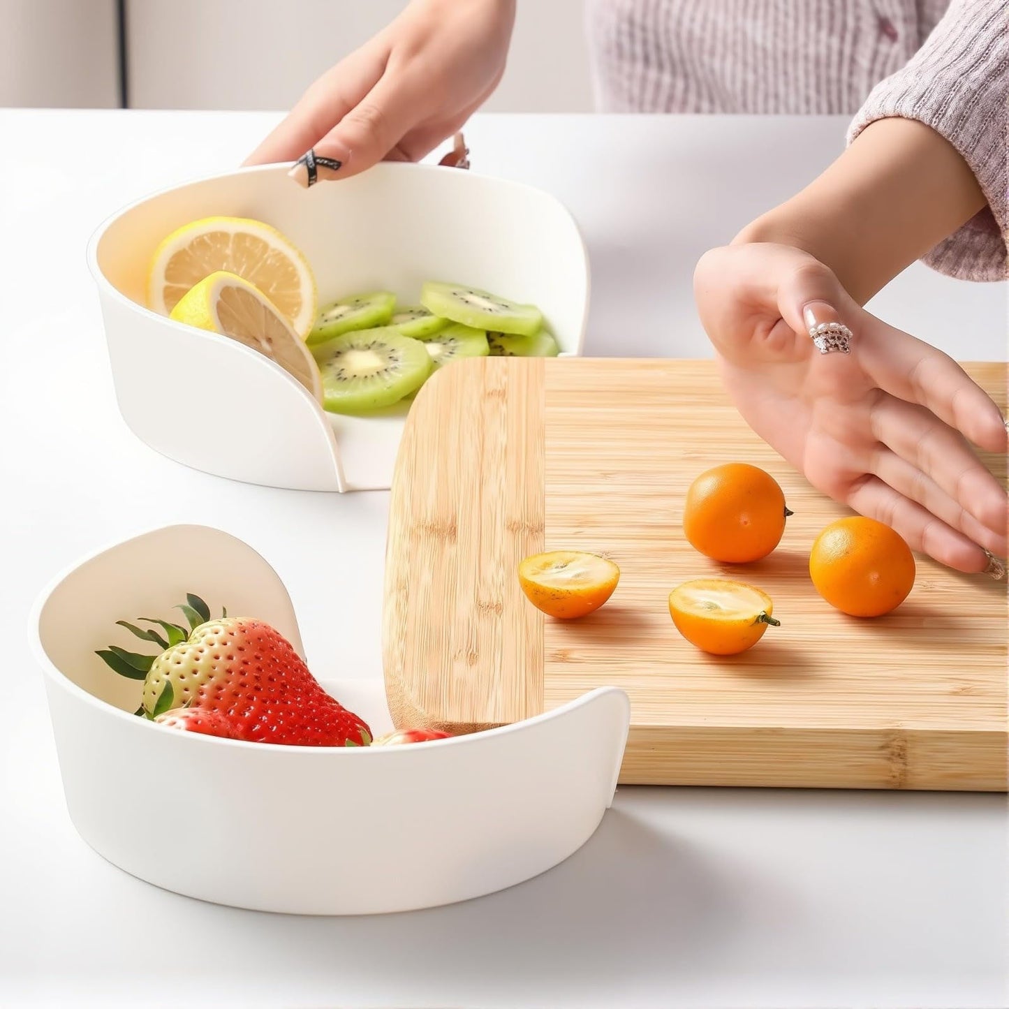 Cutting Board Food Prep Bowls Set - Slide-Under Kitchen Organization Trays with Corner Storage, for Meal Prep, Restaurants &amp; Home Cooking Accessories