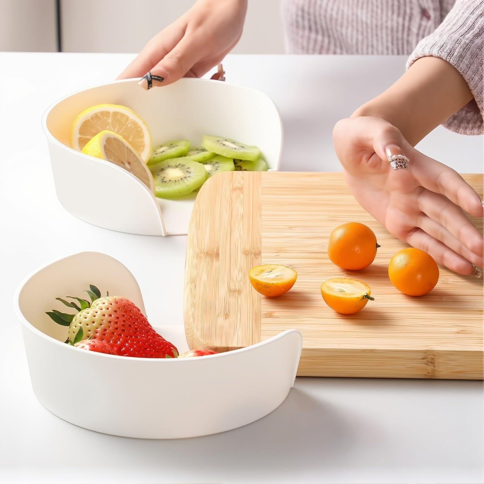 Cutting Board Food Prep Bowls Set - Slide-Under Kitchen Organization Trays with Corner Storage, for Meal Prep, Restaurants &amp; Home Cooking Accessories