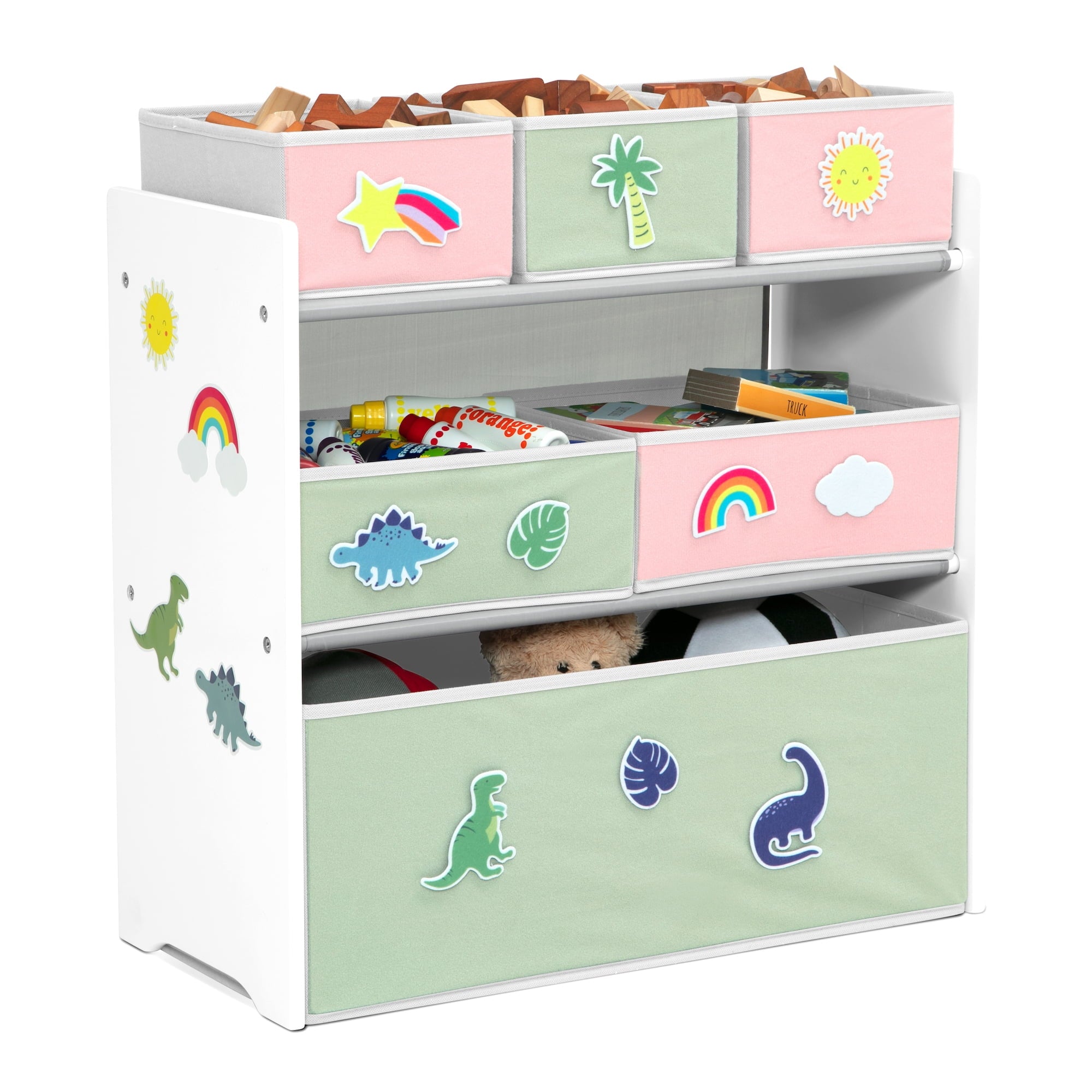Delta Children Design &amp; Store 6 Bin Toy Storage Organizer with Interchangeable Patches, Green/Pink