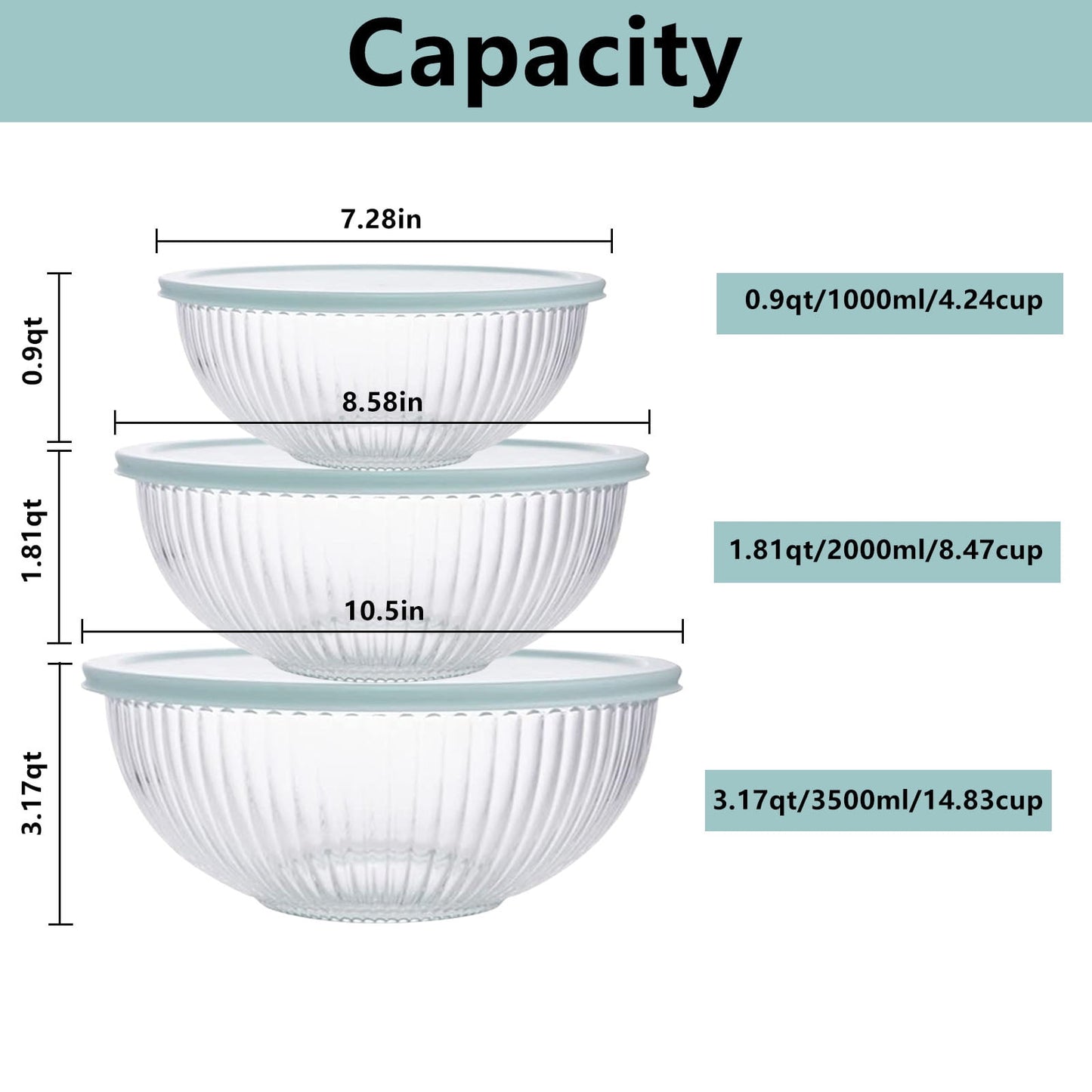 6-Piece Glass Mixing Bowls with Lids,Glass Nesting Bowls for Food Prep Serving Baking,Kitchen Storage