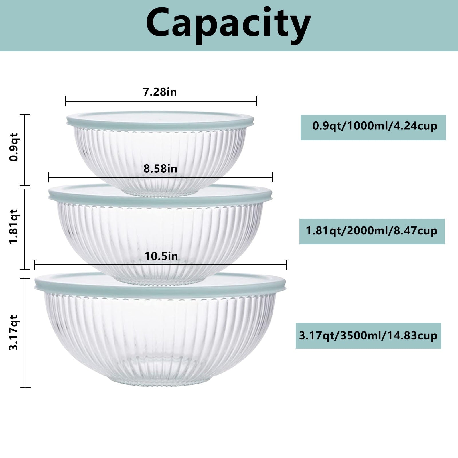 6-Piece Glass Mixing Bowls with Lids,Glass Nesting Bowls for Food Prep Serving Baking,Kitchen Storage