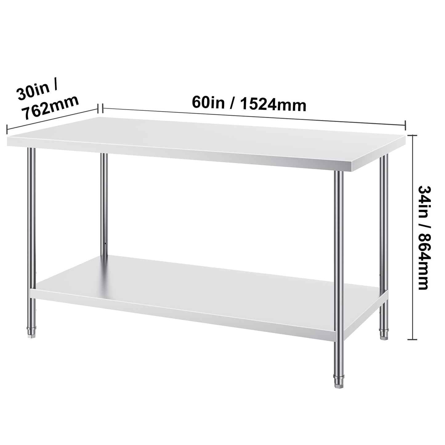 35 x 24 x 31 Inch Metal Prep Station, Heavy Duty Commercial Food Prep Work Table up to 700 lbs, Robust Stainless Steel Work Table with 3 Height Adjustment Options for Kitchen, Restaurant