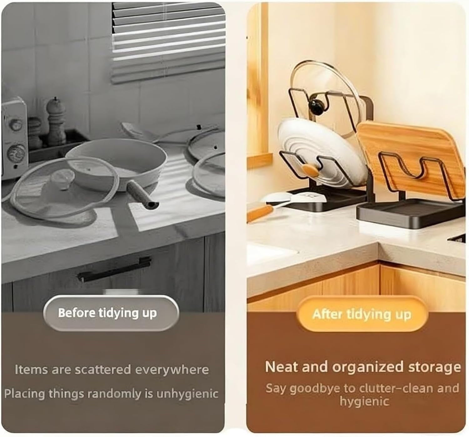 Kitchen Pot Lid Storage Rack，2026 Practical Cooking Tool, can hold cookware, made of stainless steel, great helper for countertop storage