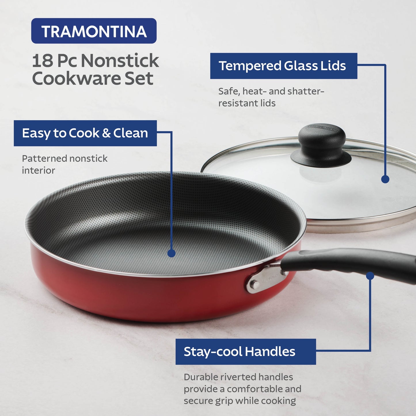 18 Piece Non-stick Cookware Set, Steel Gray