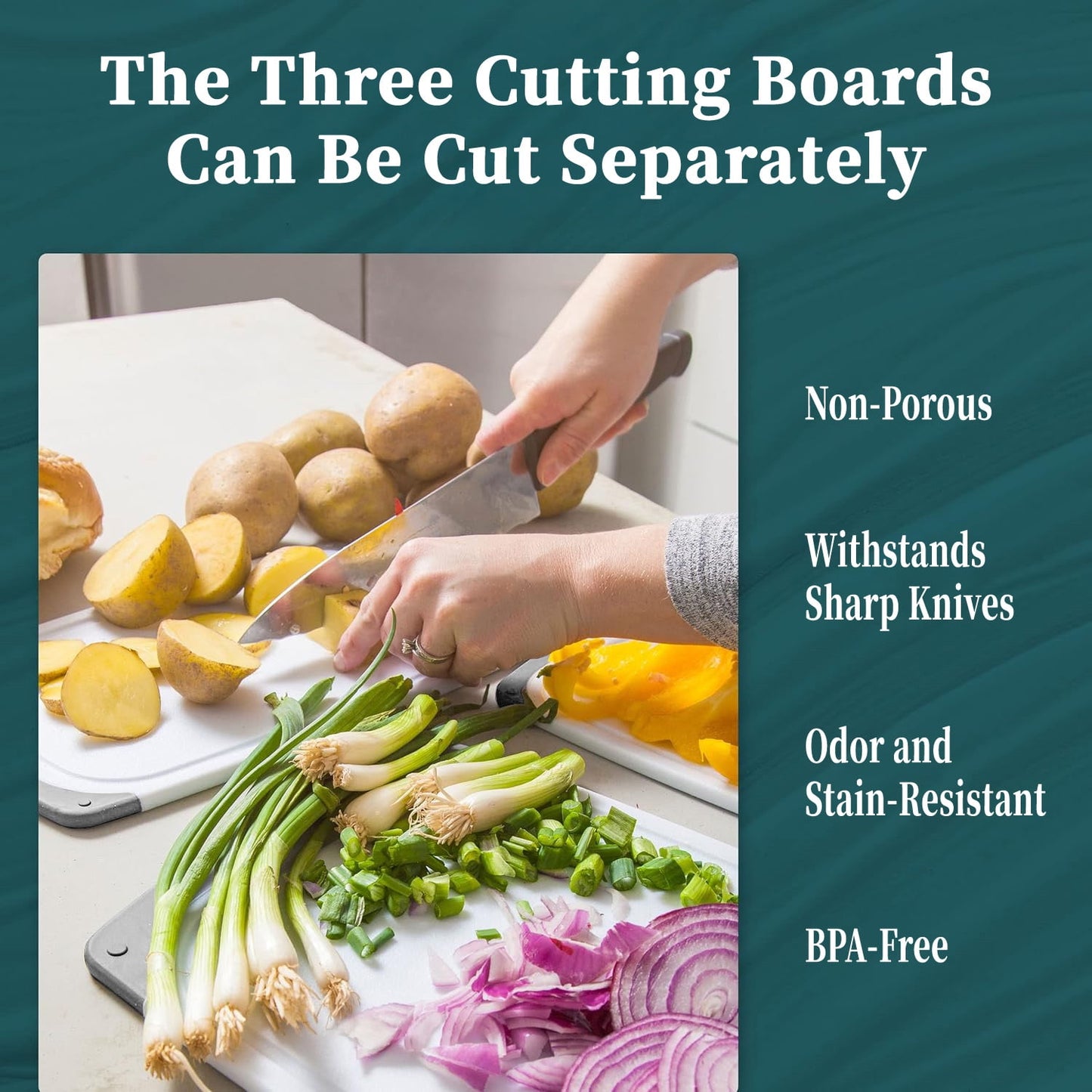 3-Piece Plastic Cutting Board Set, Cutting Boards for Kitchen with Non Slip Handles and Juice Groove, Ideal Chopping for Meat, Vegetables and Fruits, Pink, Blue, Green