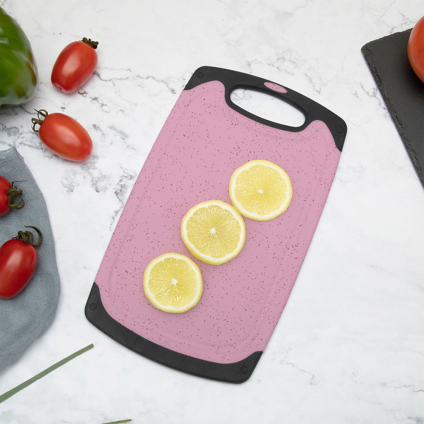 3-Piece Plastic Cutting Board Set, Cutting Boards for Kitchen with Non Slip Handles and Juice Groove, Ideal Chopping for Meat, Vegetables and Fruits, Pink, Blue, Green