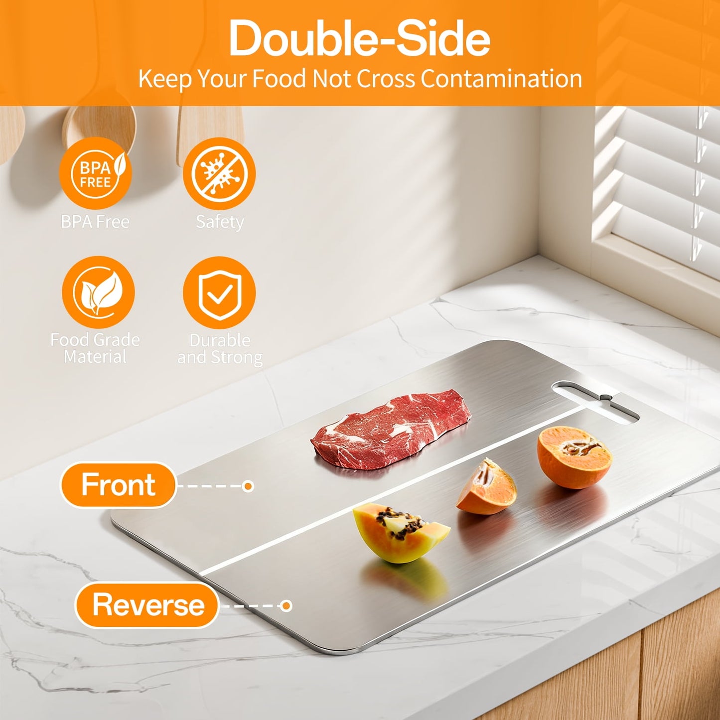 3 PCS Stainless Steel Cutting Board for Kitchen (S+M+L), Hygienic and Dishwasher Safe