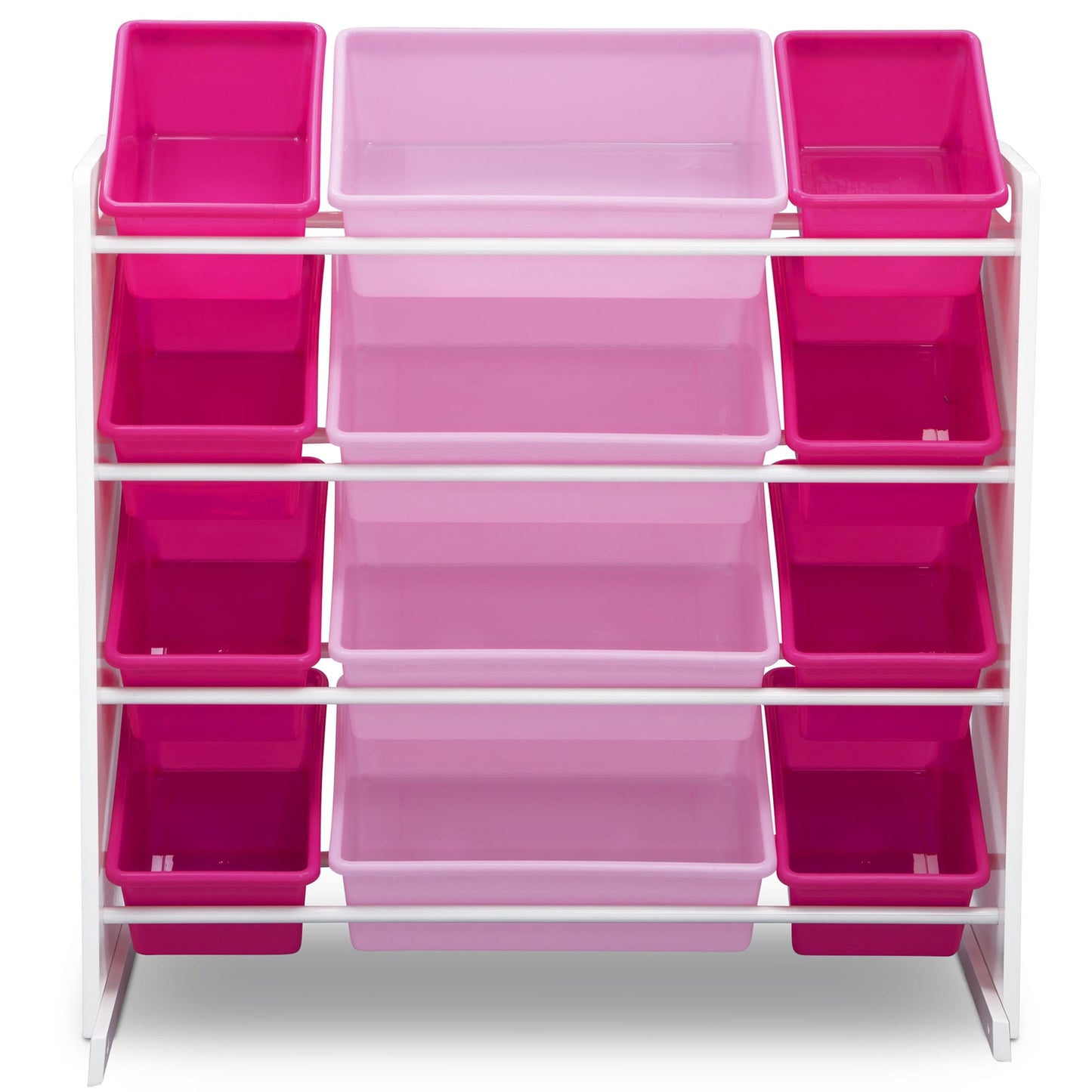 Kids Toy Storage Organizer with 12 Plastic Bins, Gold Certified, White/Pink