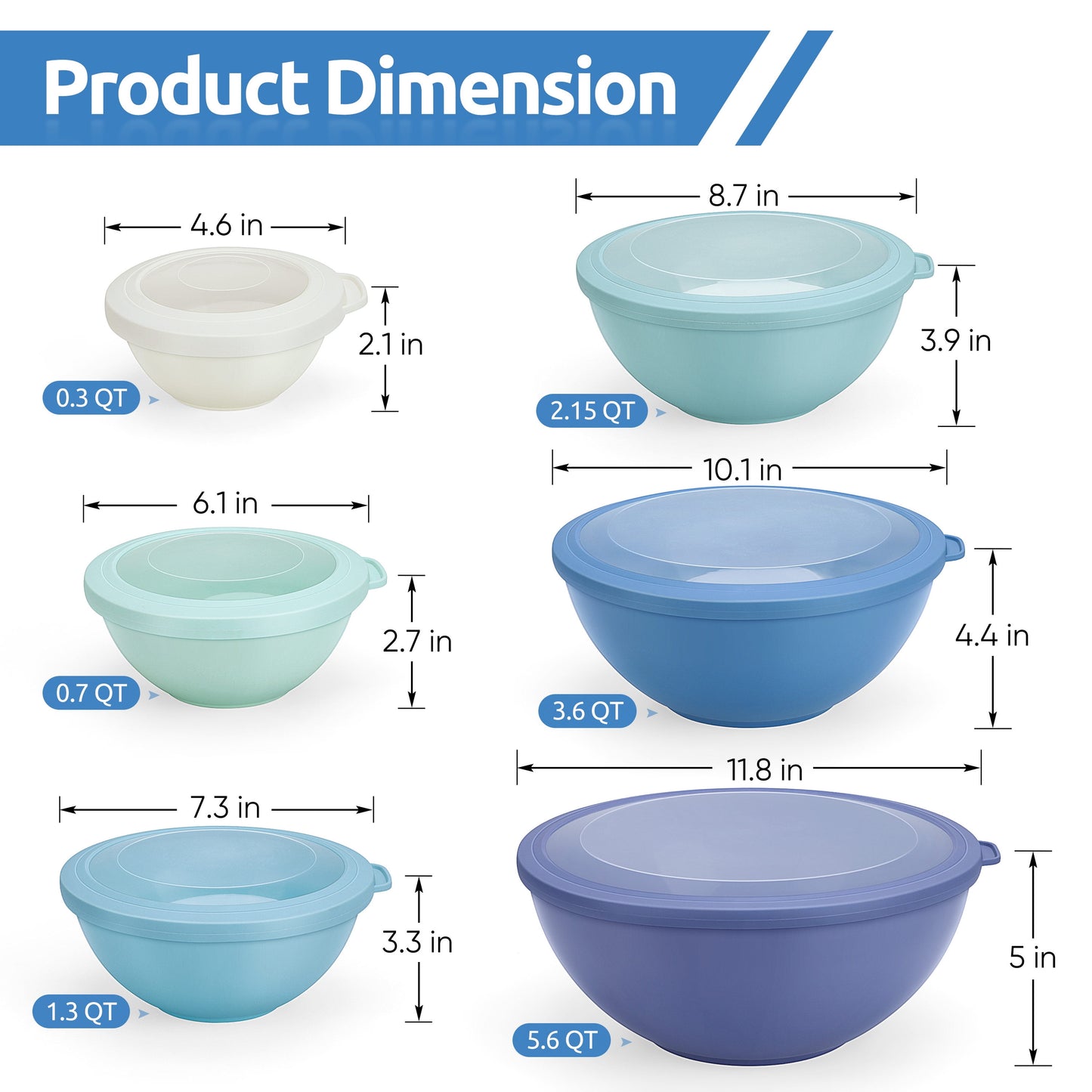 Mixing Bowls with Airtight Lids Set of 6, Plastic Nesting Bowls Prep Bowls for Mixing, Serving, Kitchen Preparing, Storage, Microwave &amp; Freezer Safe